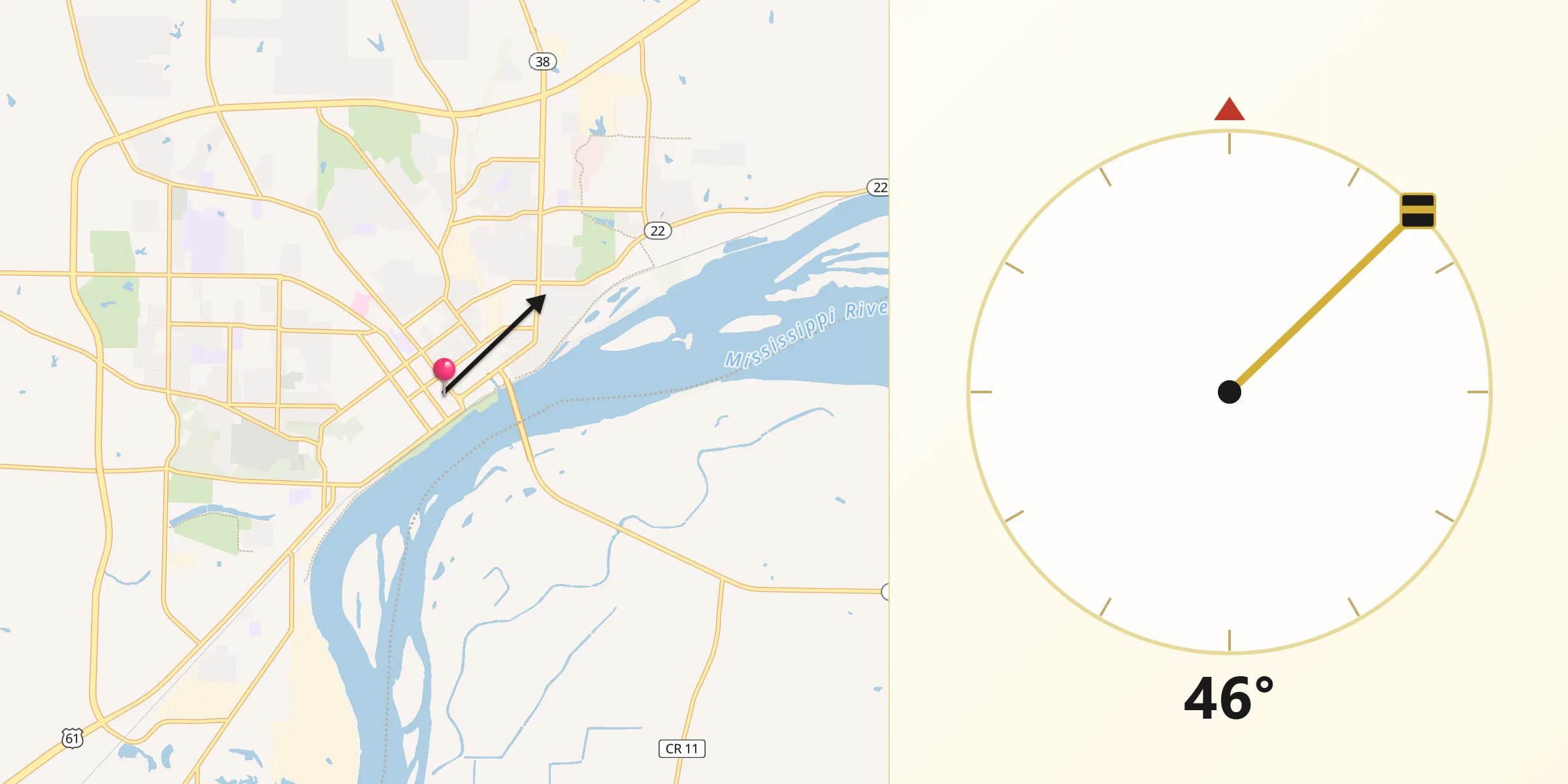 Qibla Direction from Muscatine