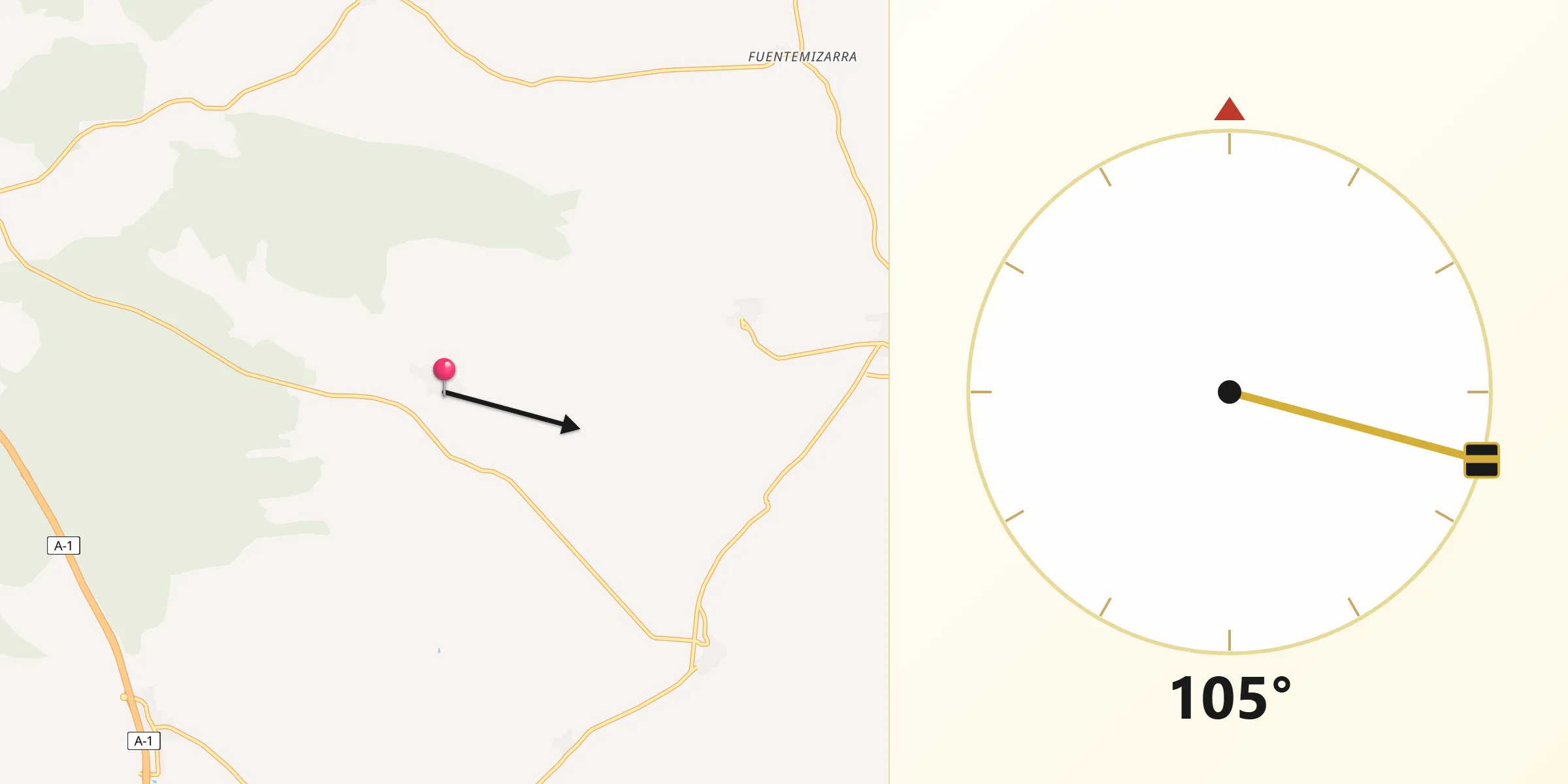 Dirección de la Qibla desde Cedillo de la Torre