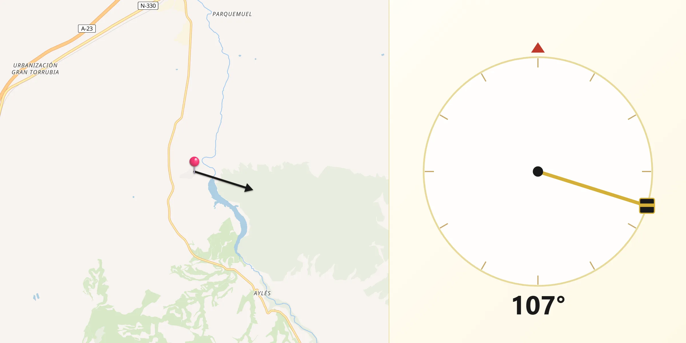 Dirección de la Qibla desde Mezalocha