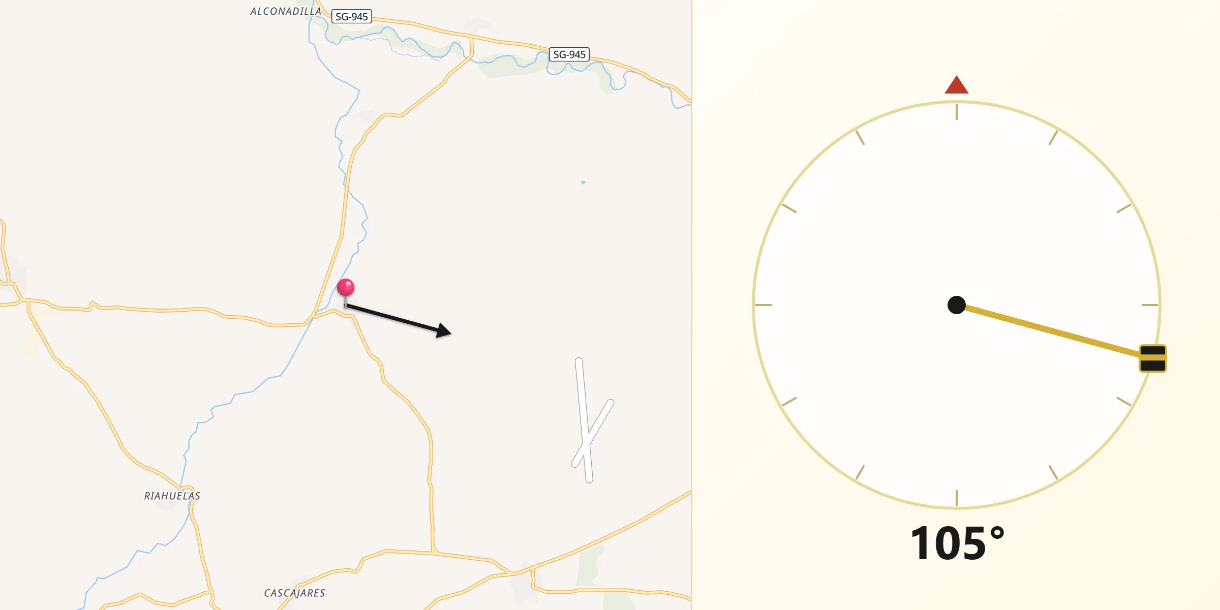 Dirección de la Qibla desde Riaguas de San Bartolomé