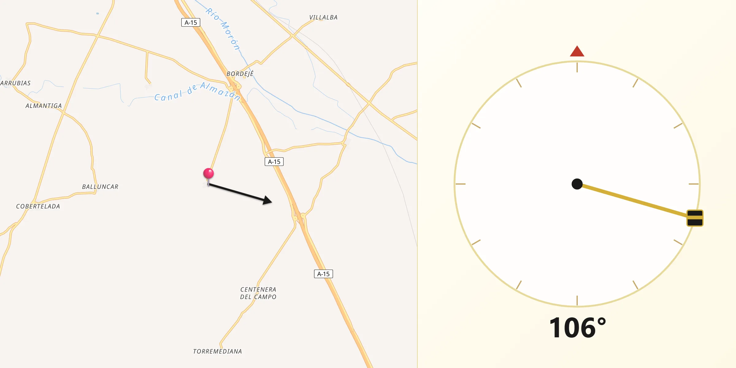 Dirección de la Qibla desde Frechilla de Almazán