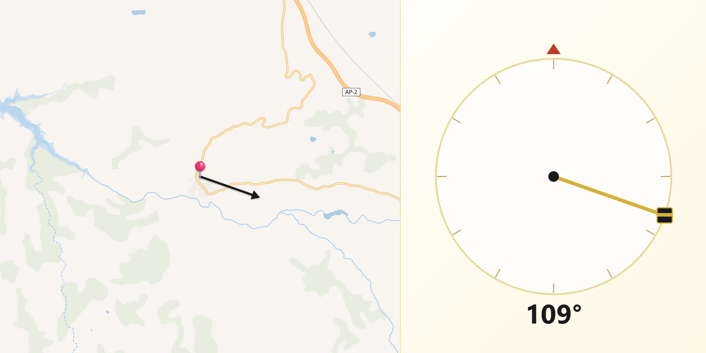 Dirección de la Qibla desde Cervià de les Garrigues