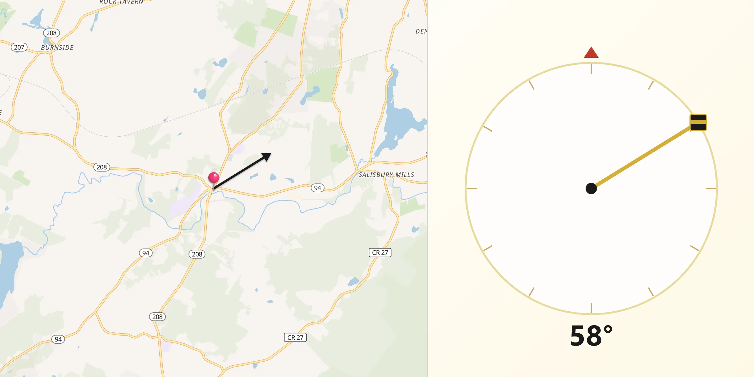 Qibla Direction from Washingtonville