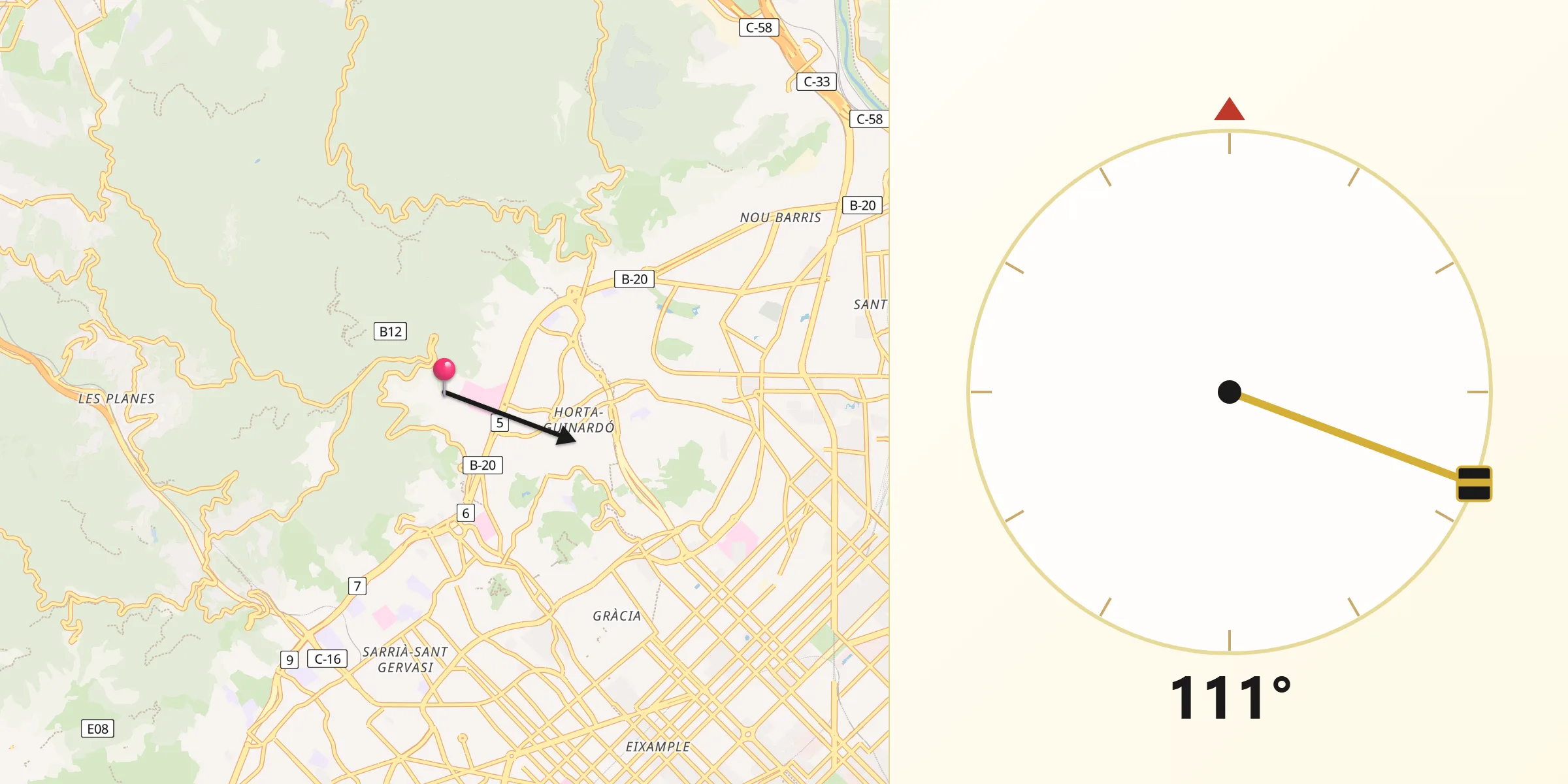 Dirección de la Qibla desde Saldes