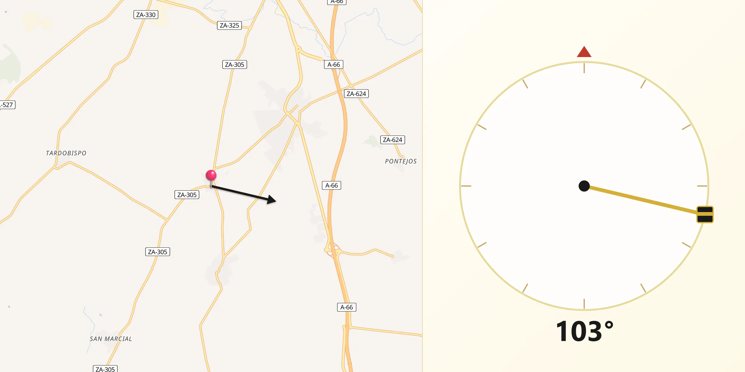 Dirección de la Qibla desde Entrala