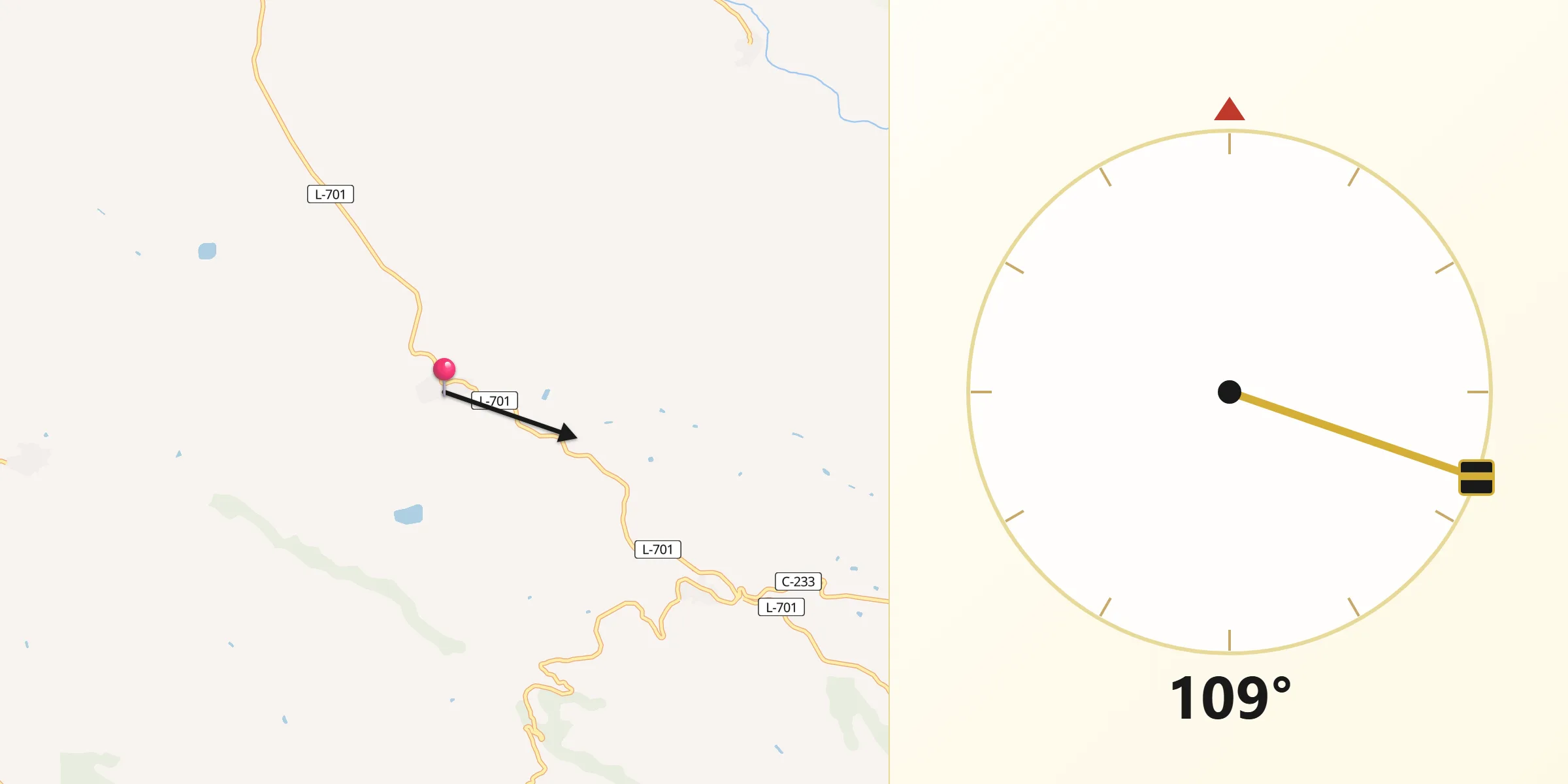 Dirección de la Qibla desde Granyena de les Garrigues