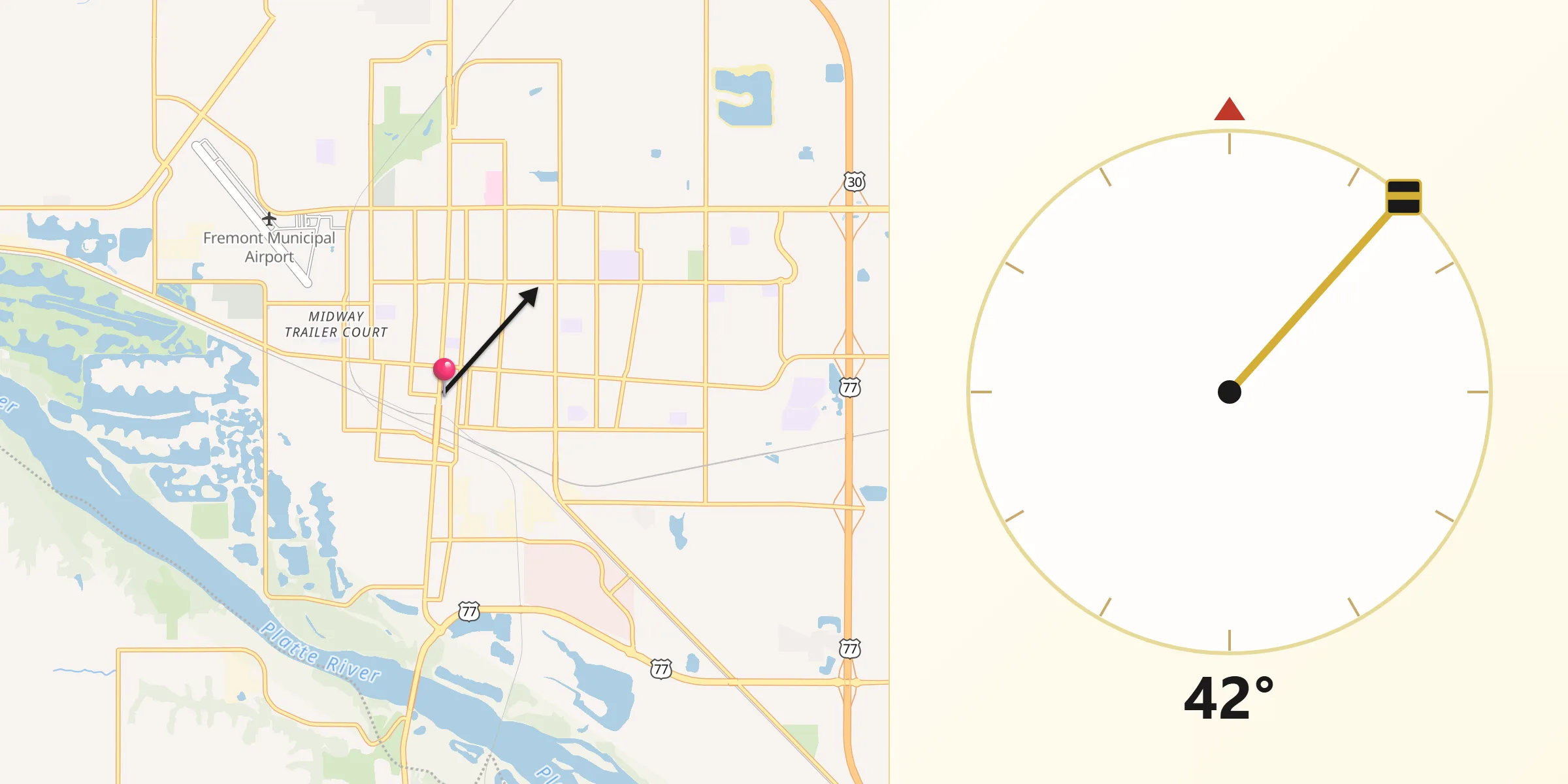 Dirección de la Qibla desde Fremont