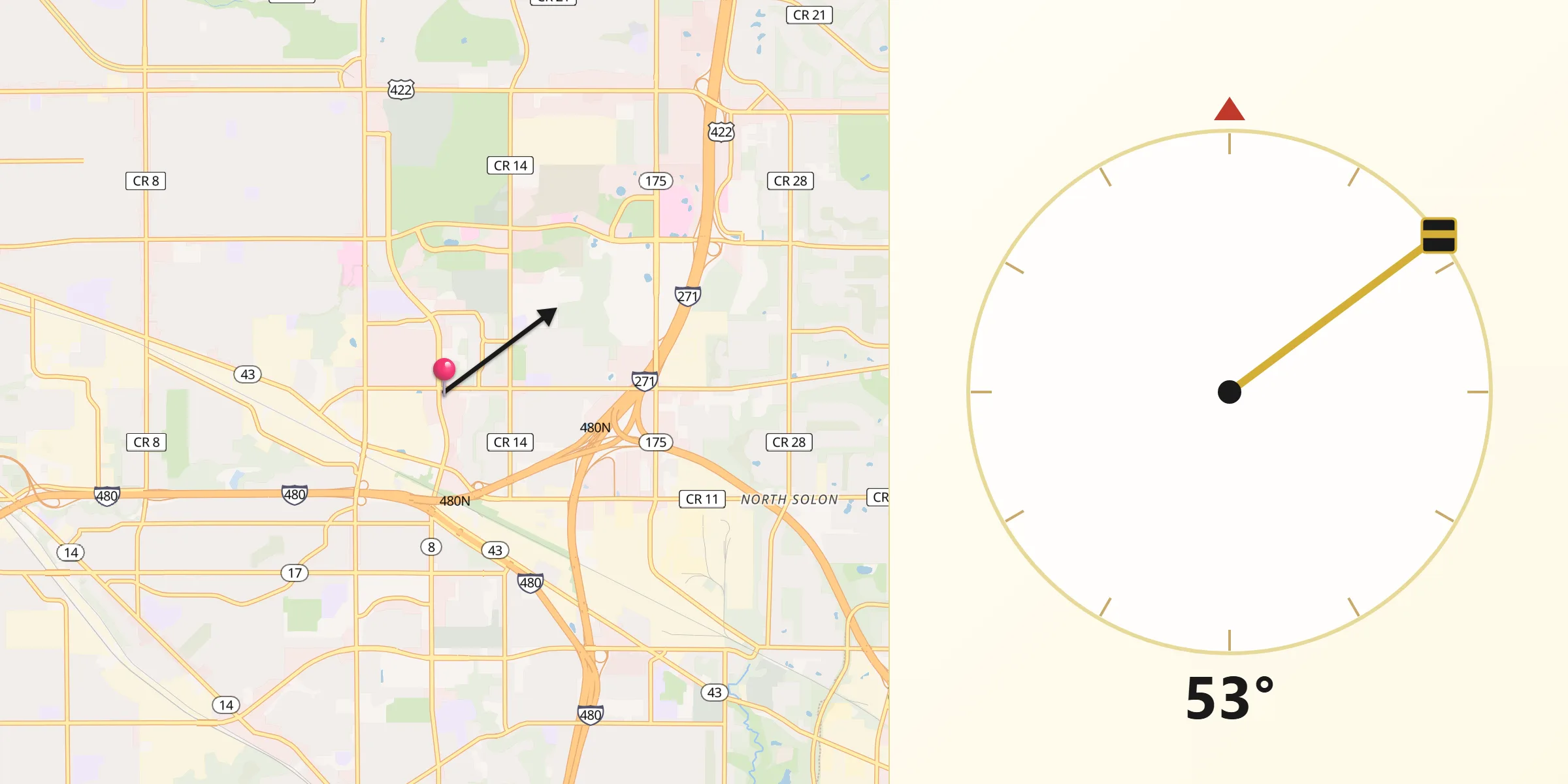 Qibla Direction from North Randall