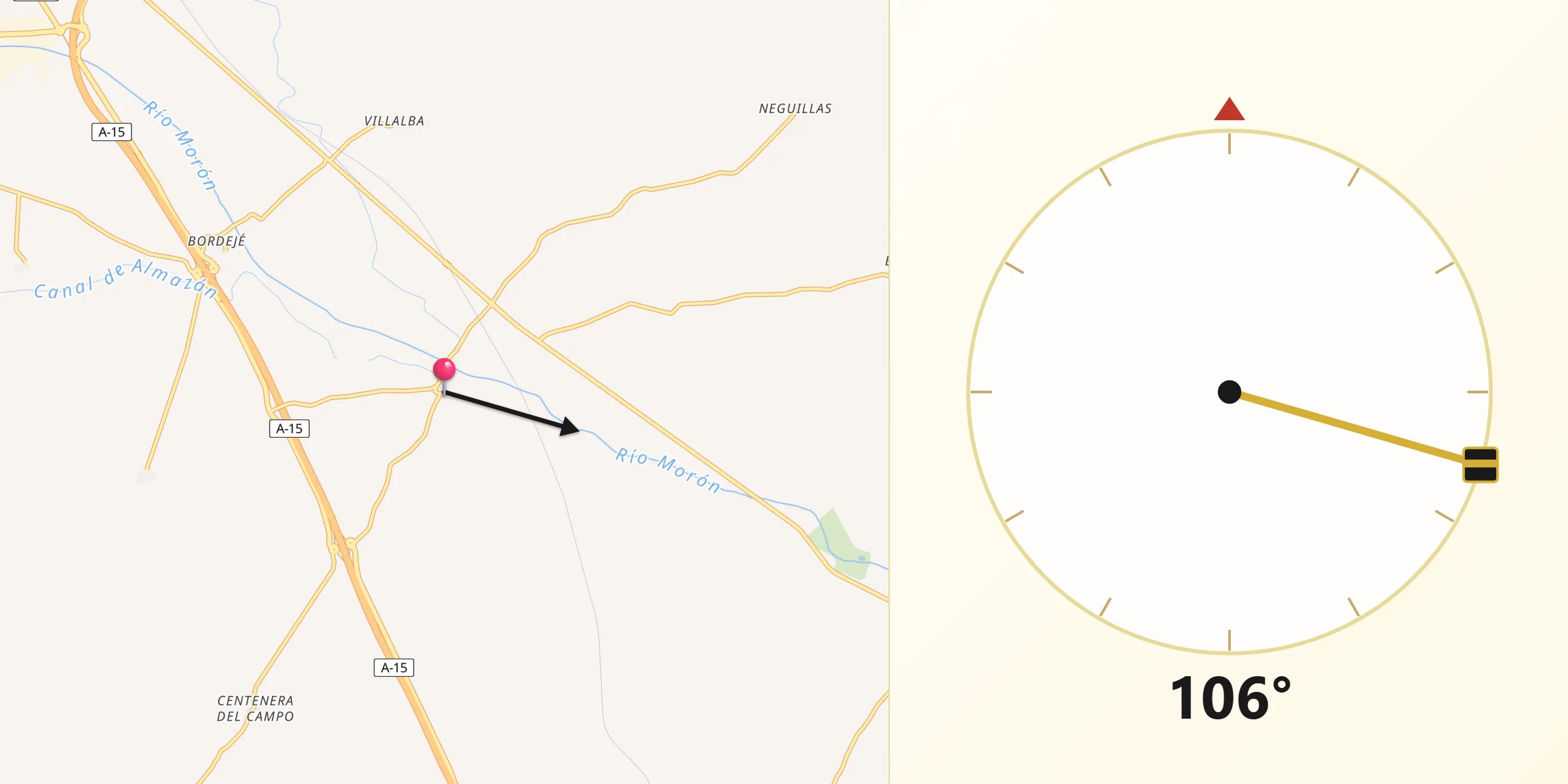 Dirección de la Qibla desde Coscurita