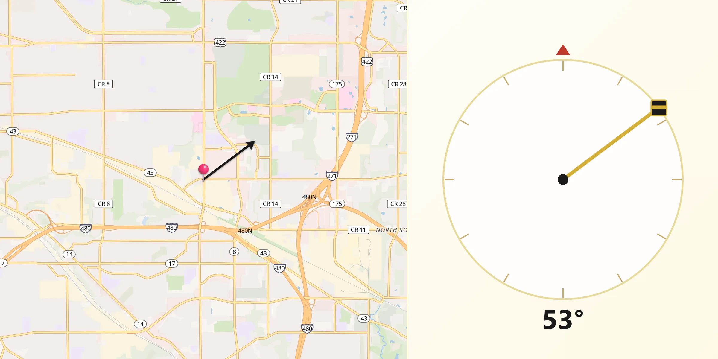 Qibla Direction from Warrensville Heights