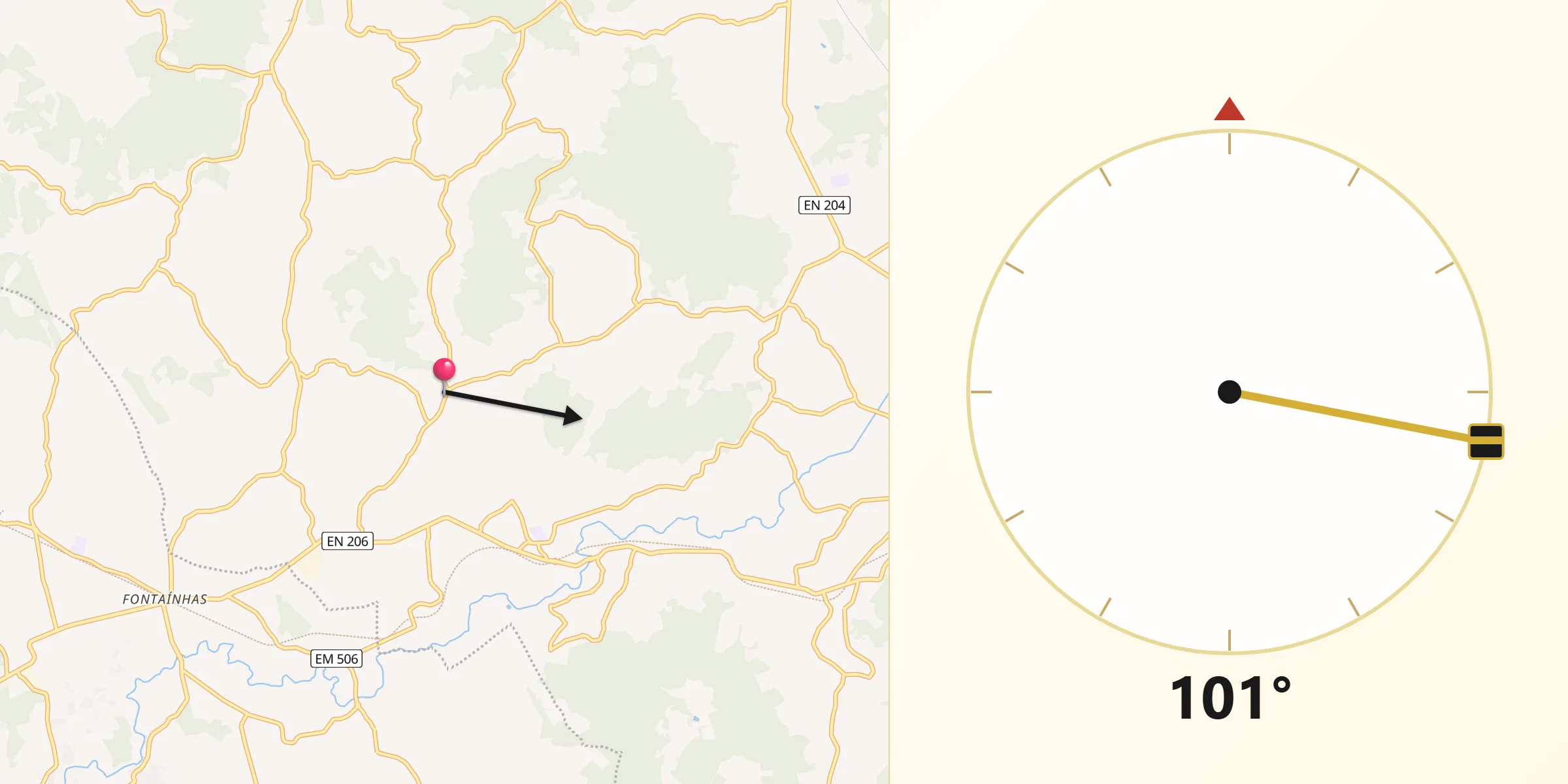 Direção da Qibla a partir de Negreiros