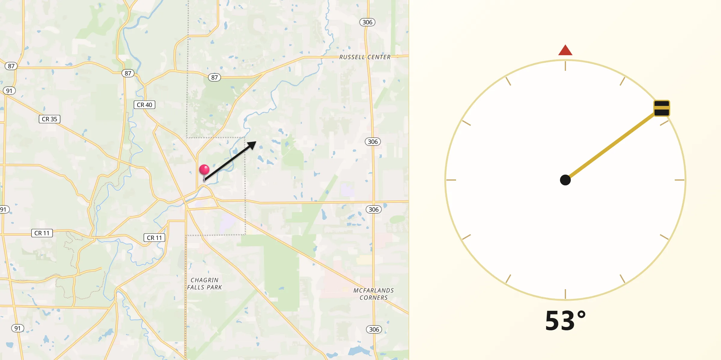 Qibla Direction from Chagrin Falls