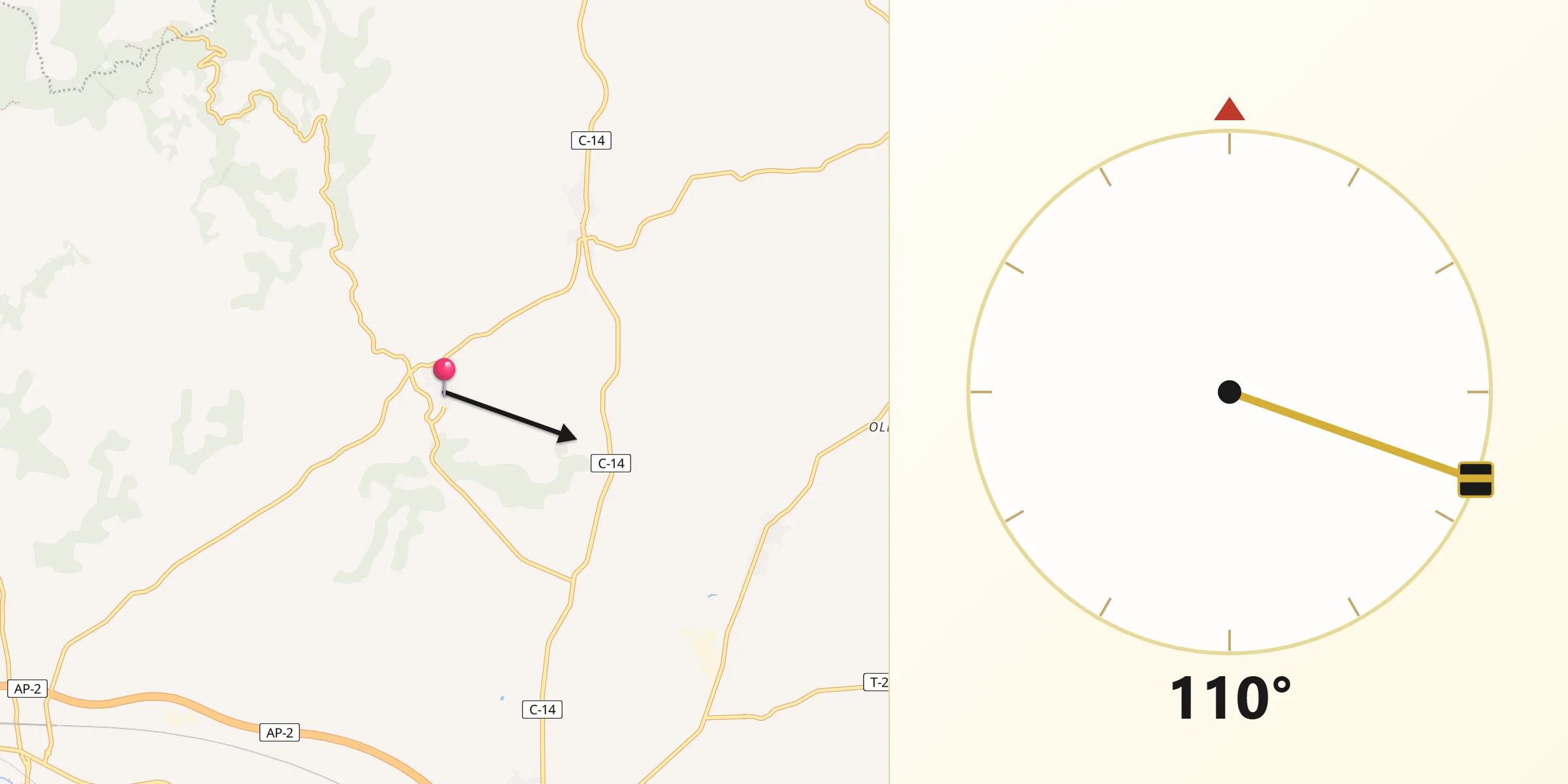 Dirección de la Qibla desde Blancafort