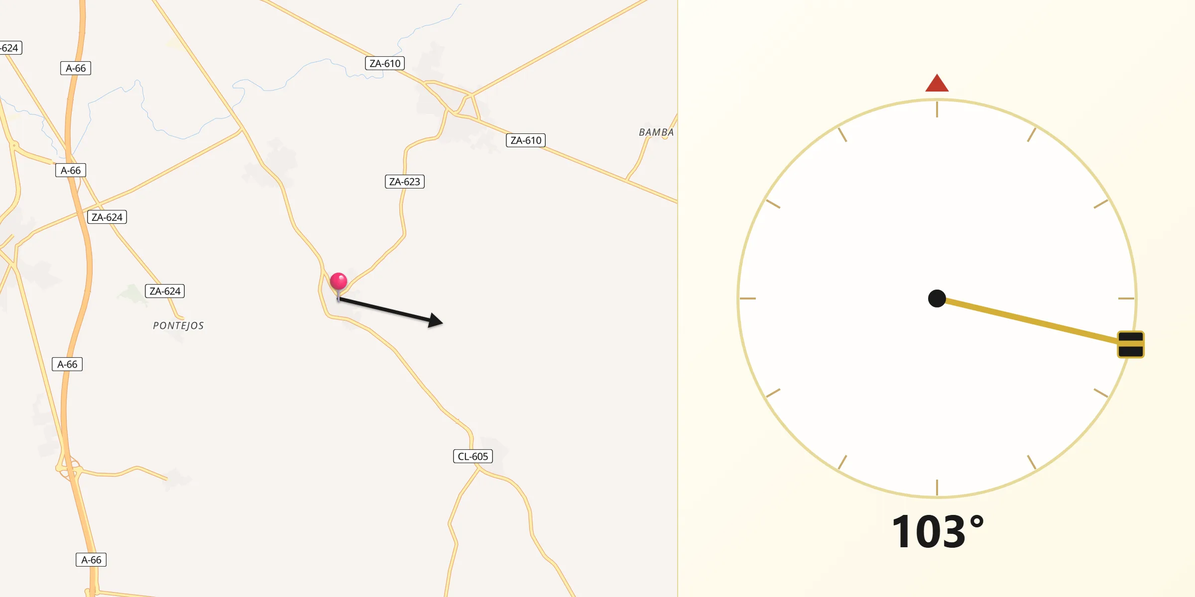 Dirección de la Qibla desde Casaseca de las Chanas