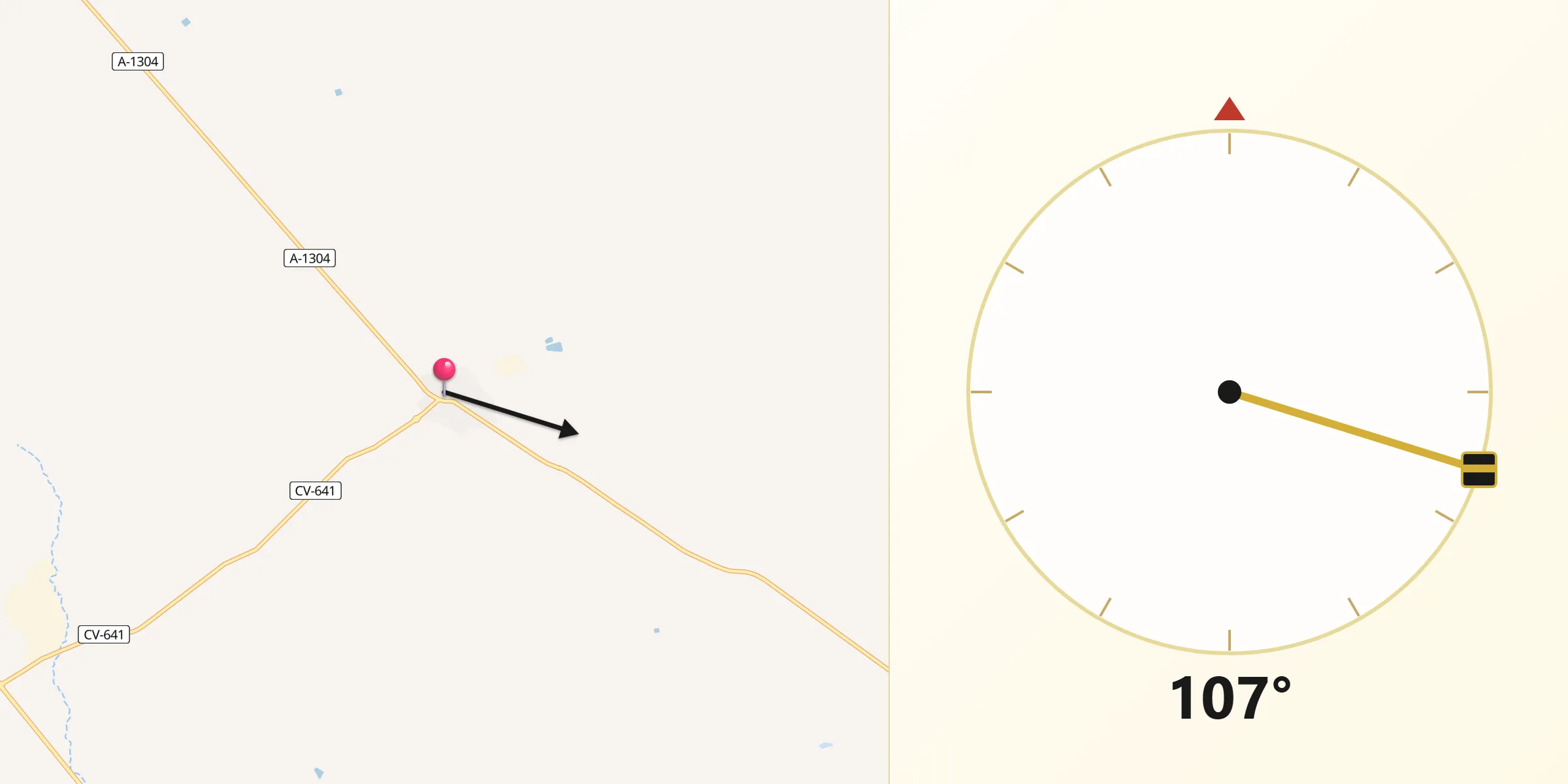 Dirección de la Qibla desde Alfamén