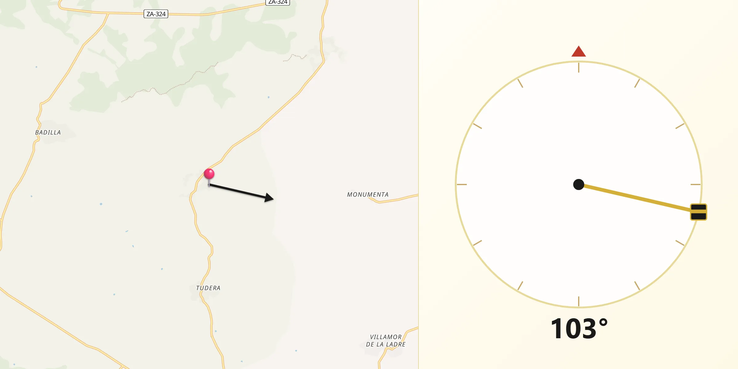 Dirección de la Qibla desde Argañín