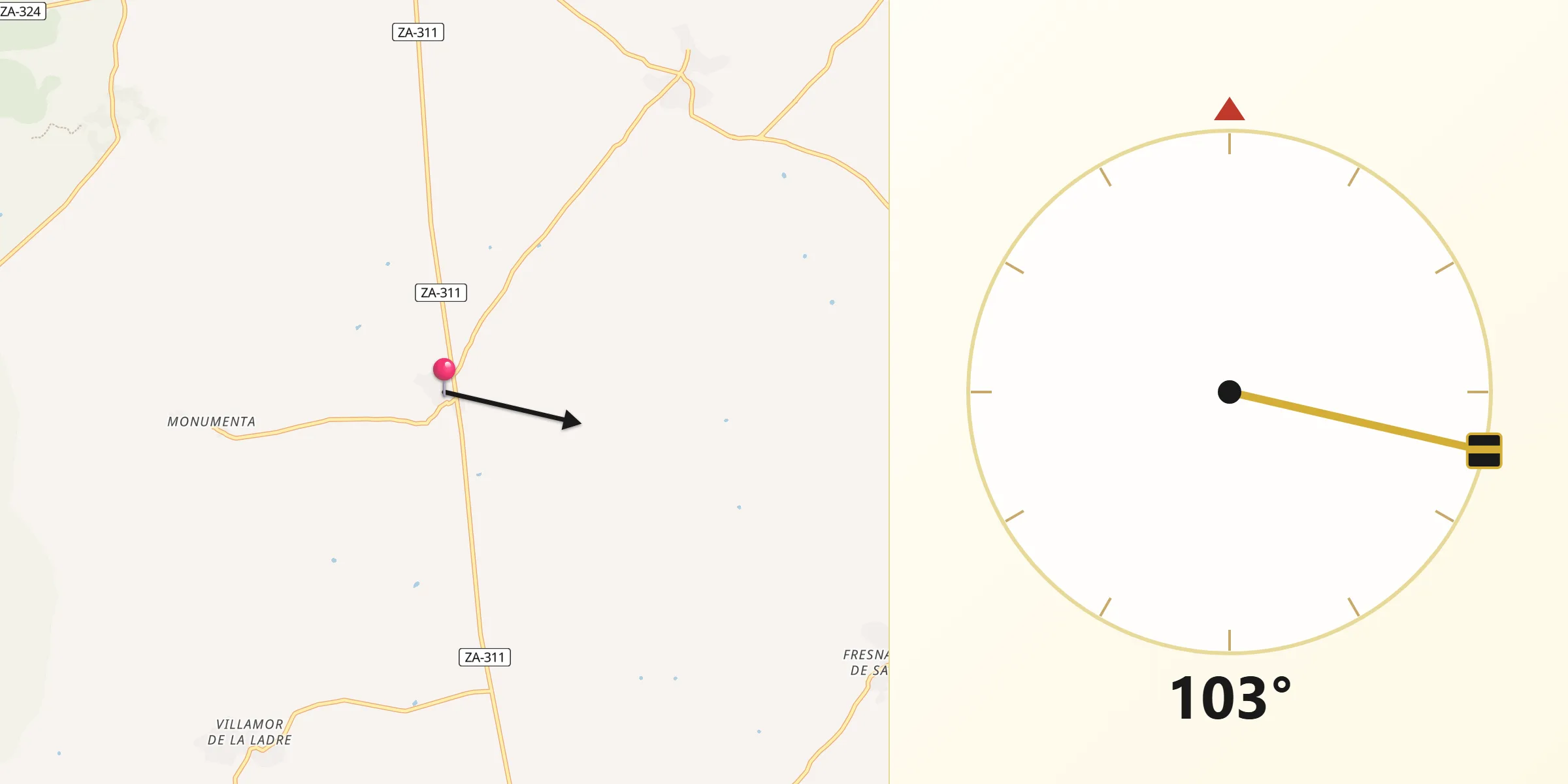 Dirección de la Qibla desde Luelmo