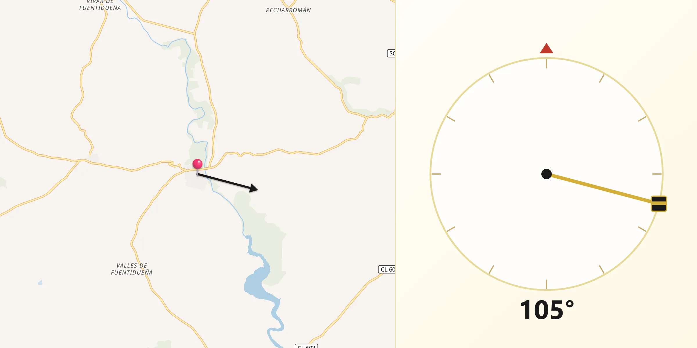 Dirección de la Qibla desde Fuentidueña