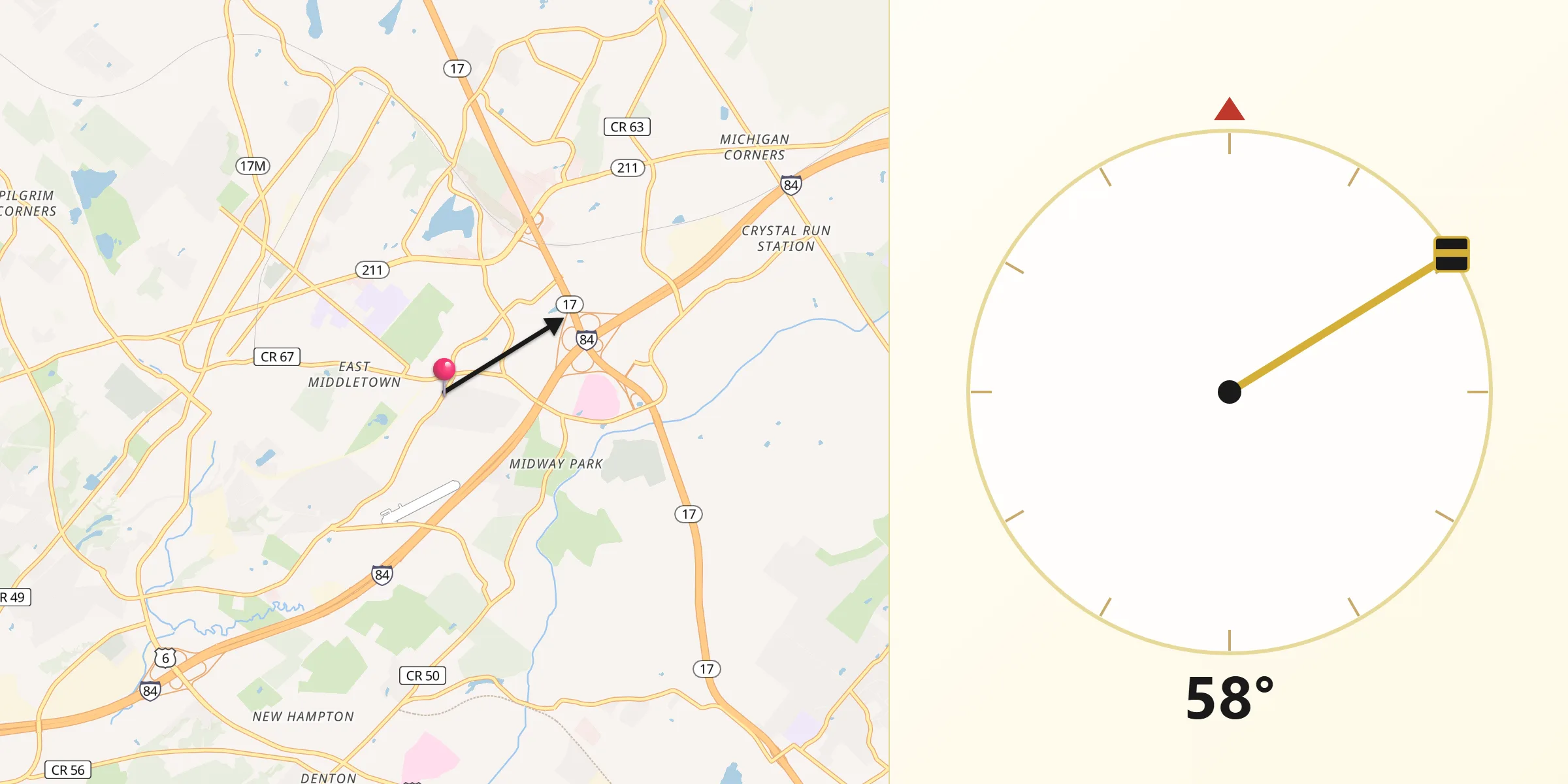 Qibla Direction from Mechanicstown