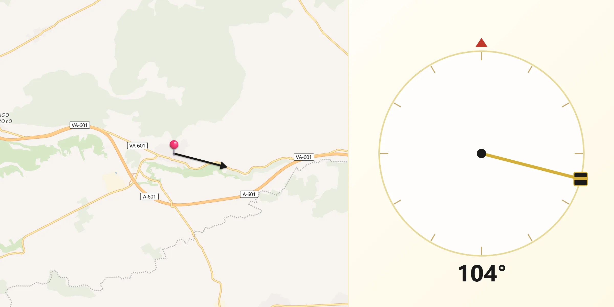 Dirección de la Qibla desde San Miguel del Arroyo