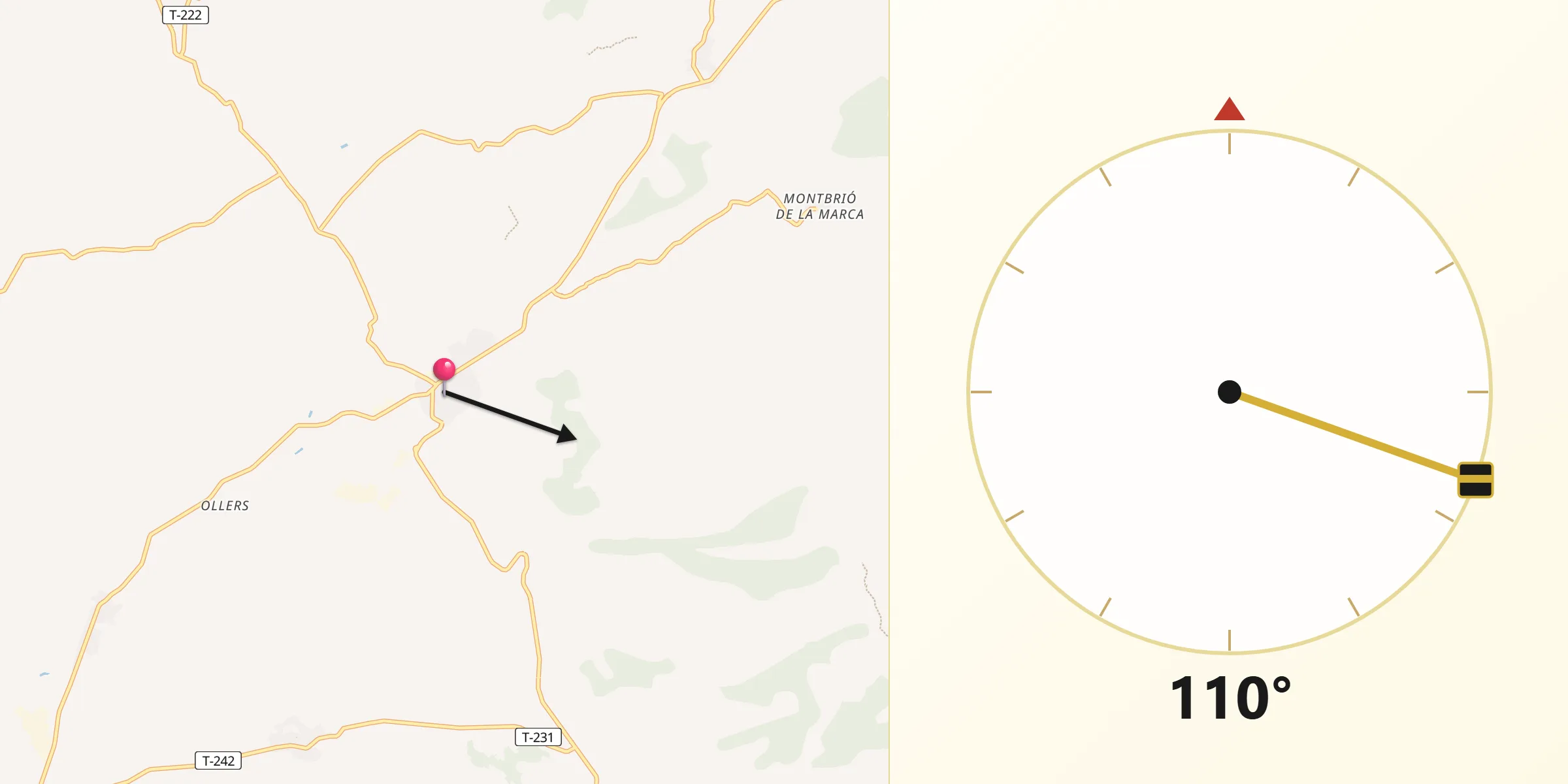 Dirección de la Qibla desde Sarral