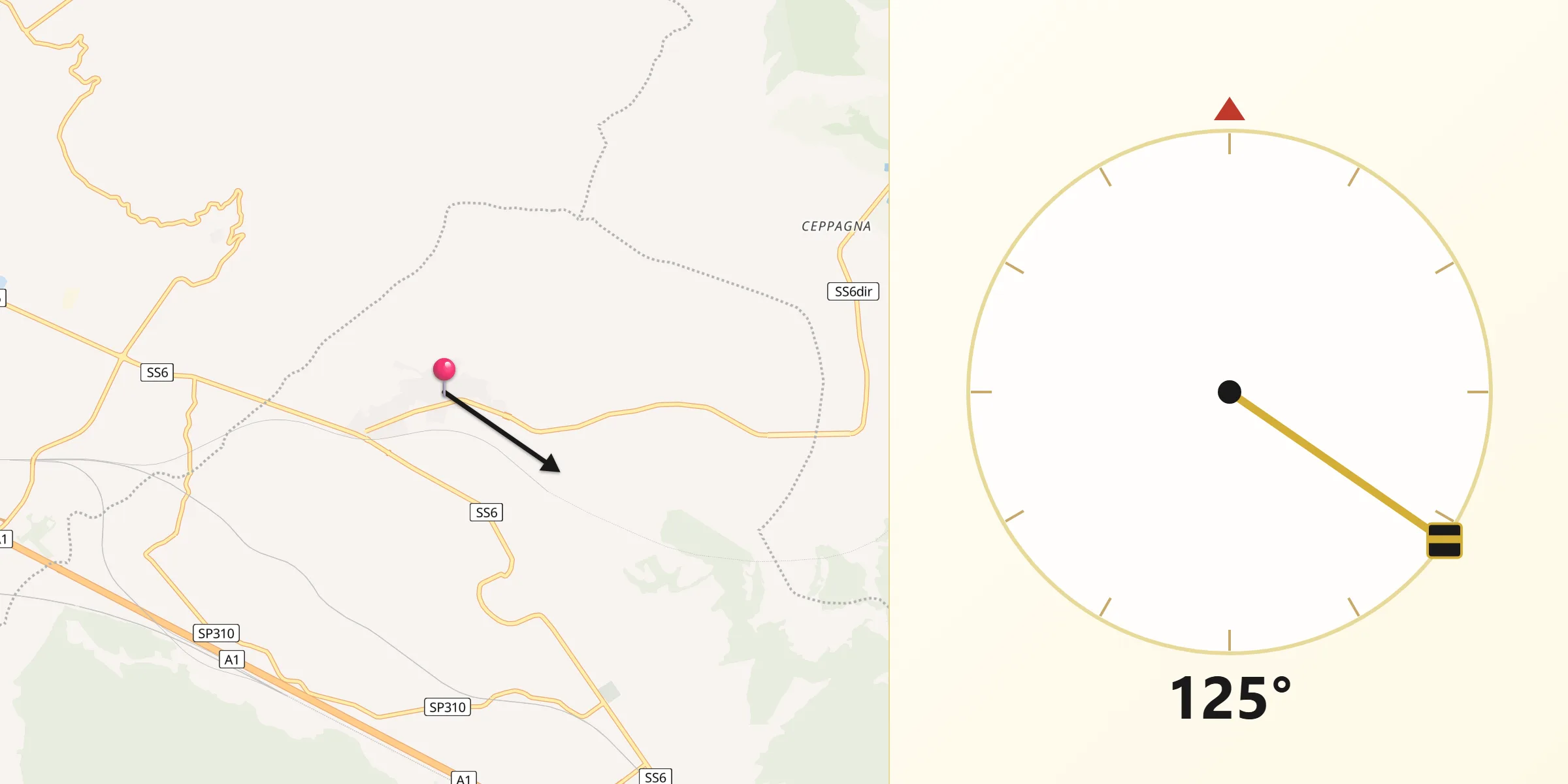 Direzione della Qibla da San Pietro Infine