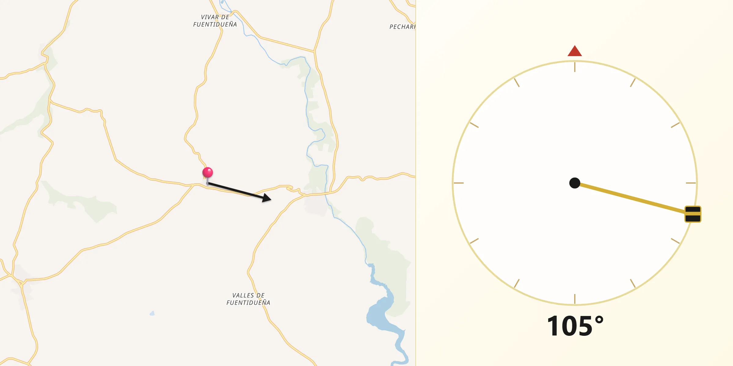 Dirección de la Qibla desde Calabazas de Fuentidueña