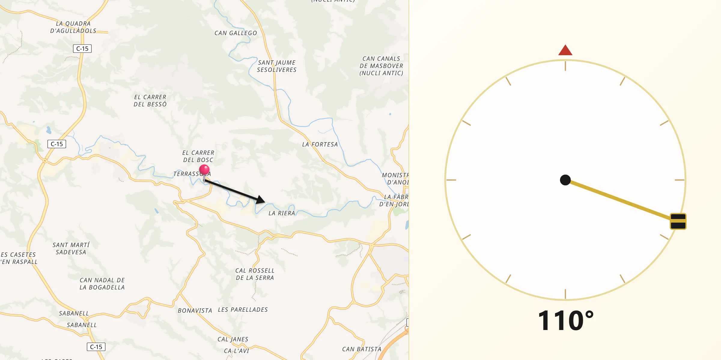 Dirección de la Qibla desde Torrelavit