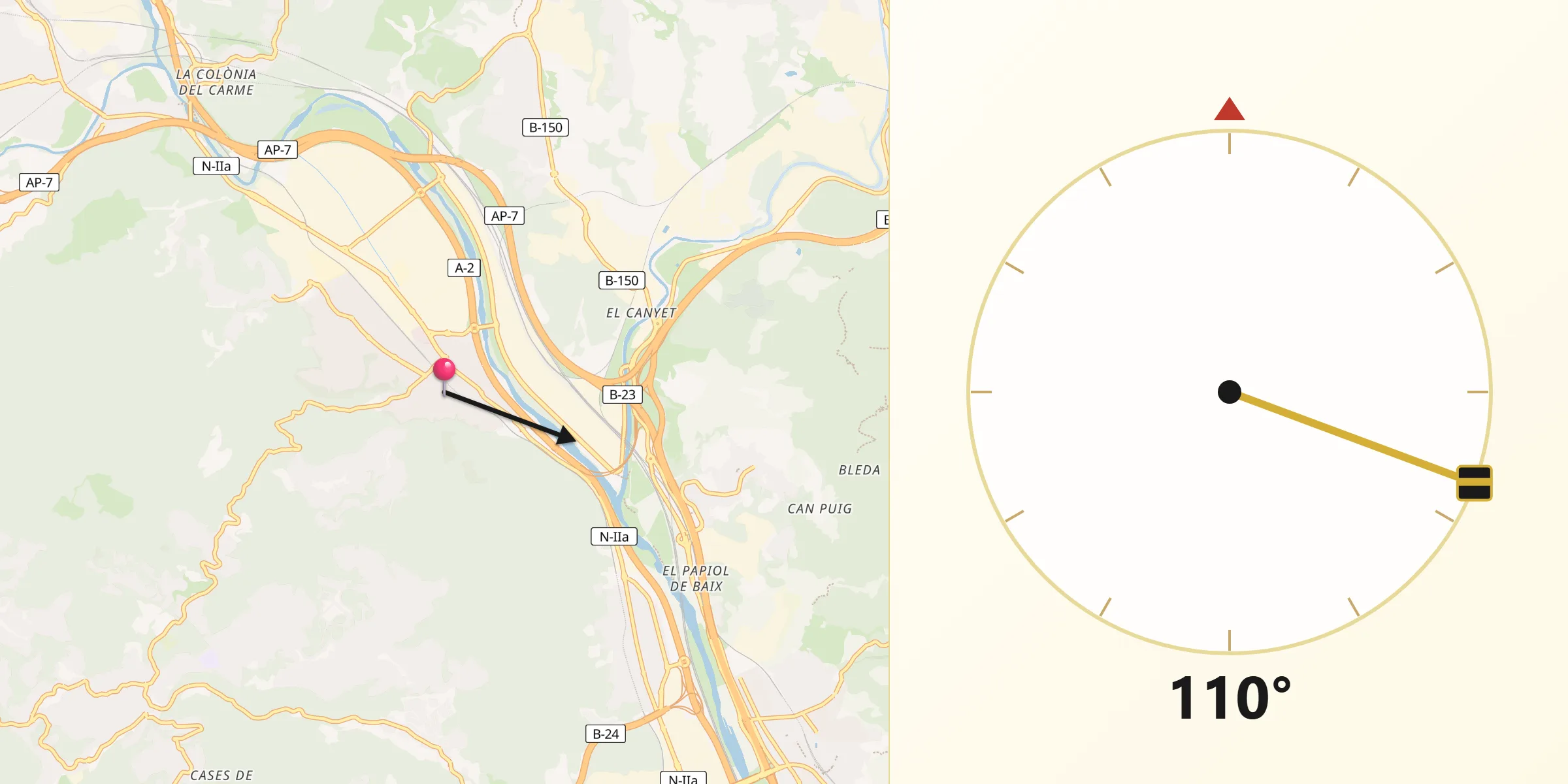 Dirección de la Qibla desde San Andrés de la Barca