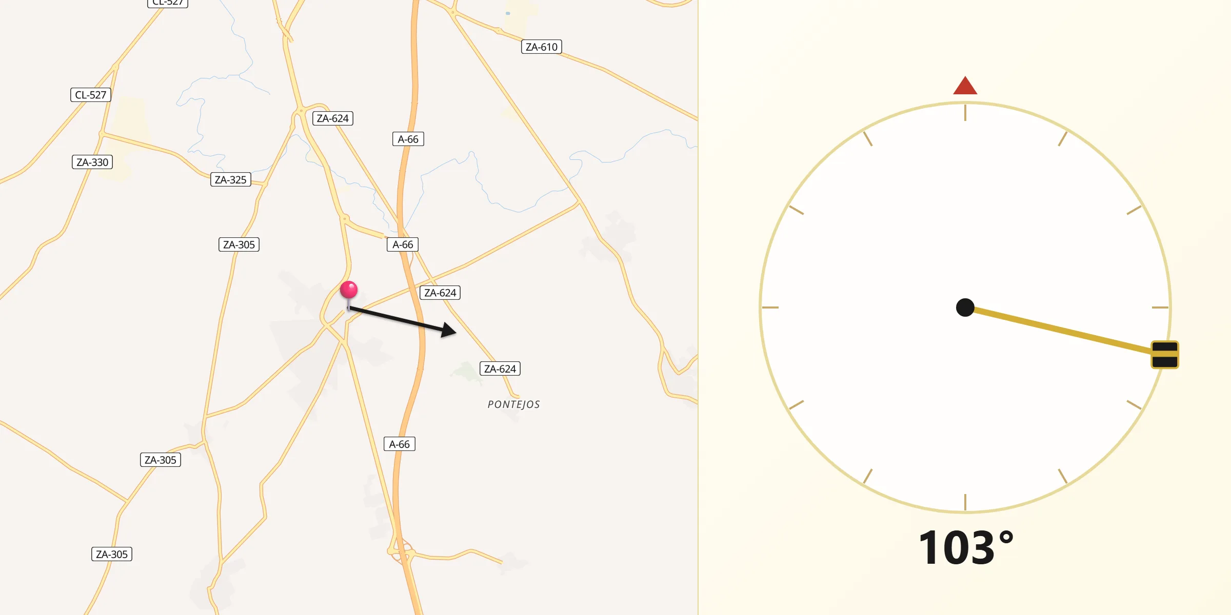 Dirección de la Qibla desde Morales del Vino