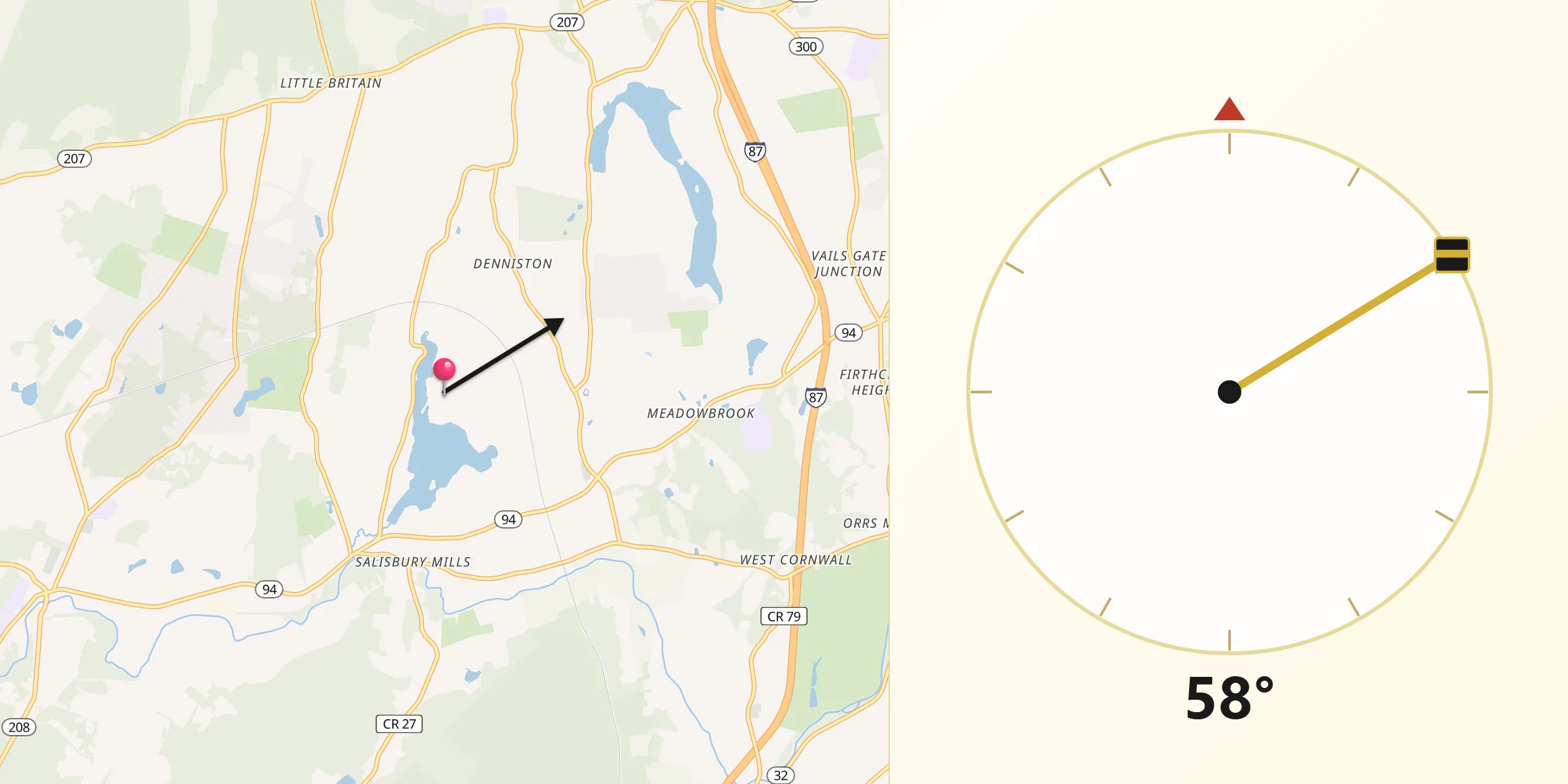 Qibla Direction from Beaver Dam Lake