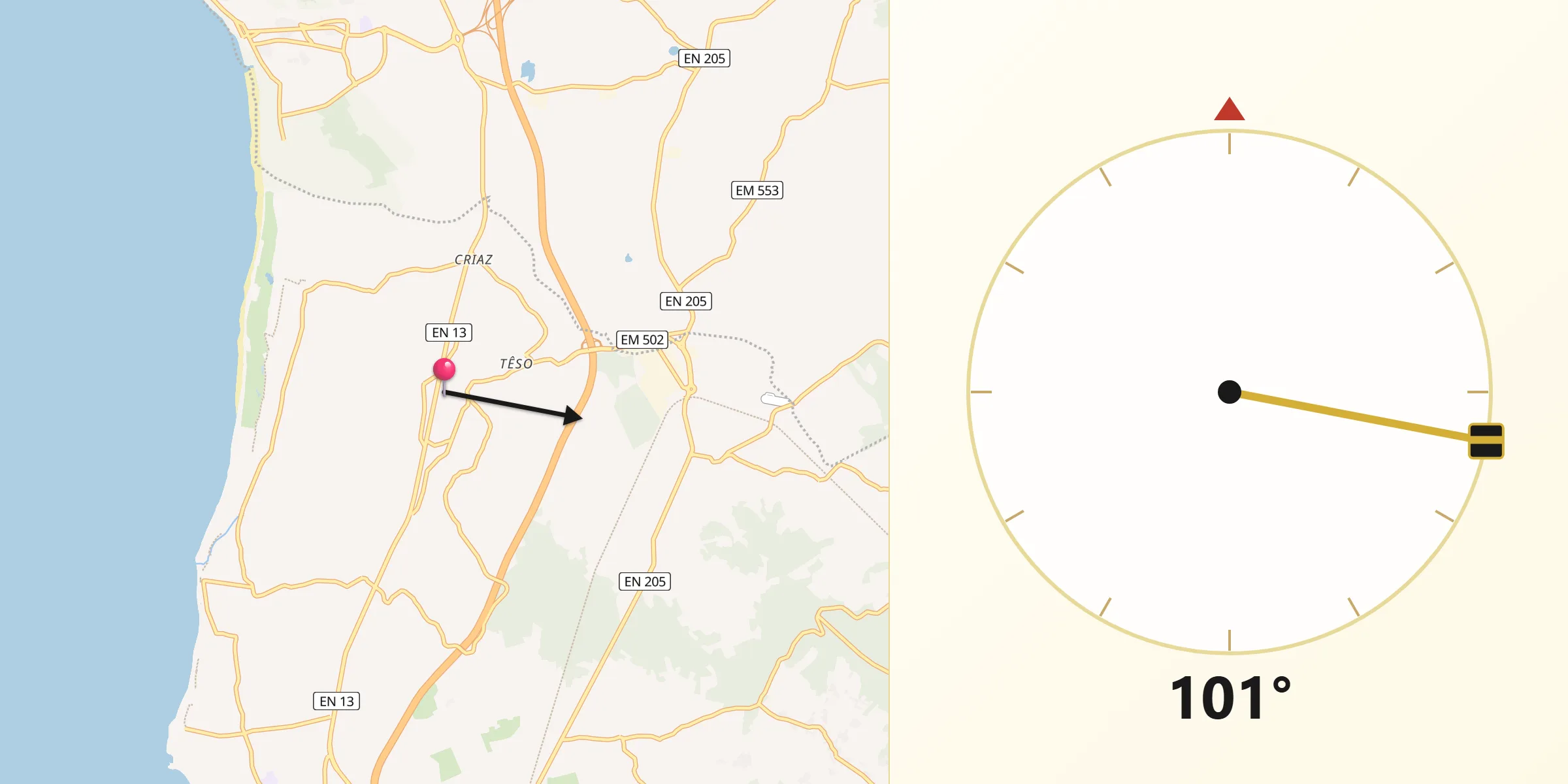Direção da Qibla a partir de Estela