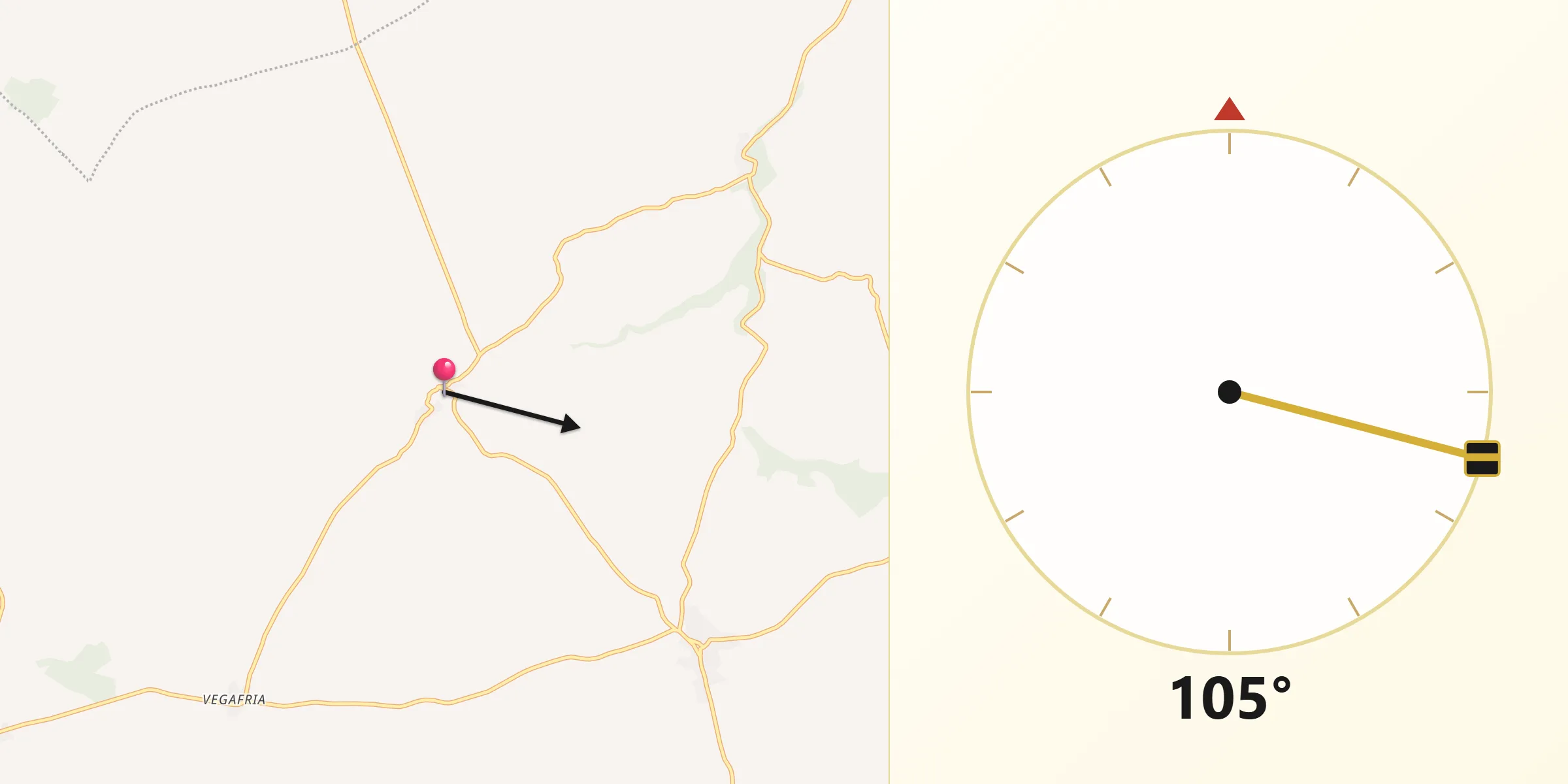 Dirección de la Qibla desde Membibre de la Hoz