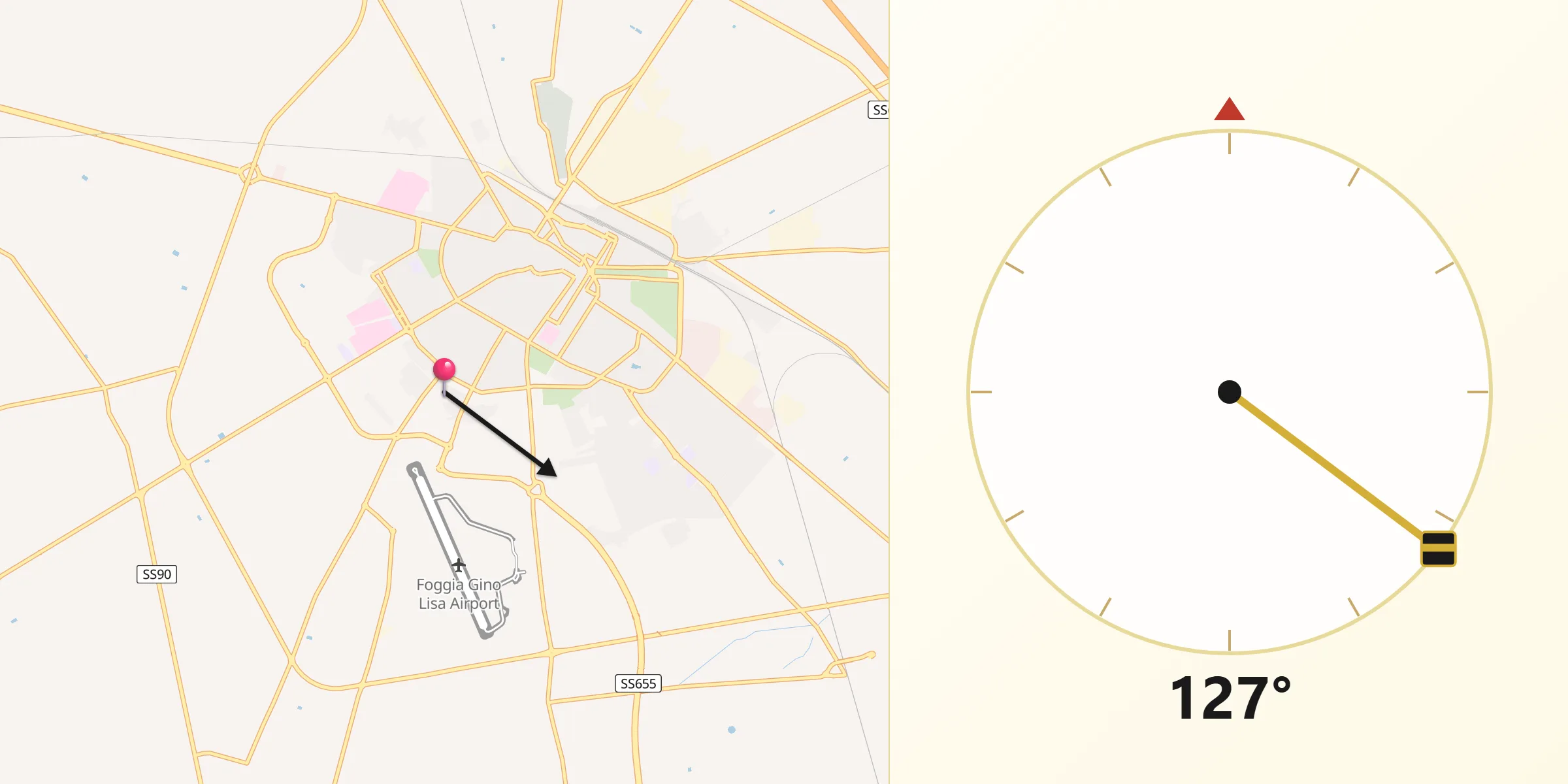 Direzione della Qibla da Provincia di Foggia