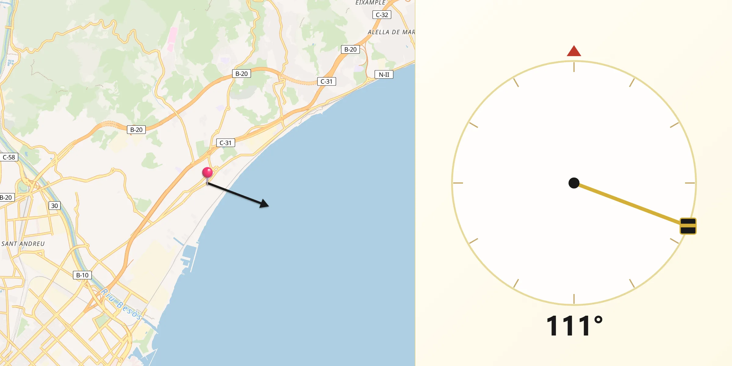 Dirección de la Qibla desde Badalona