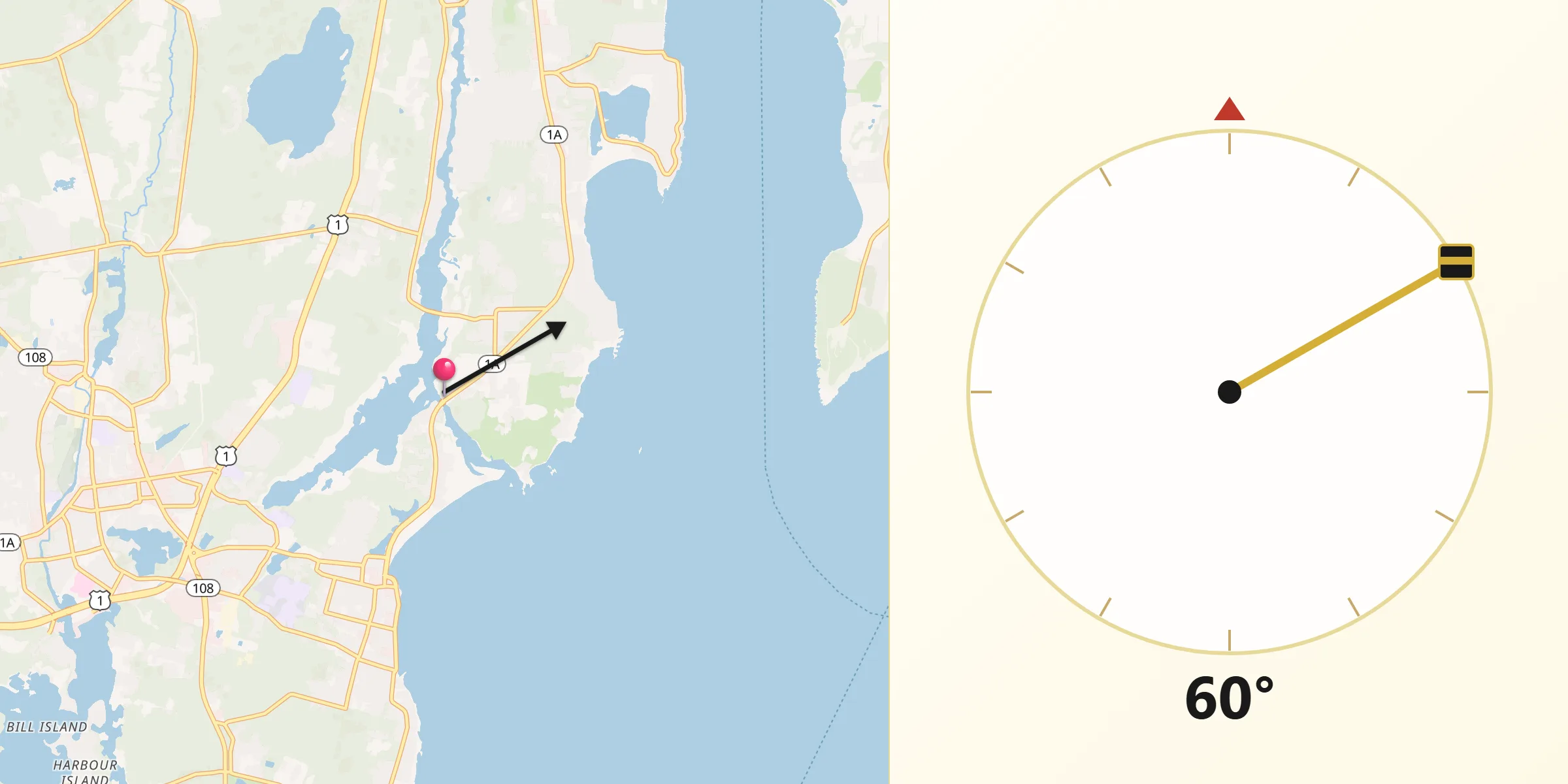 Qibla Direction from Narragansett