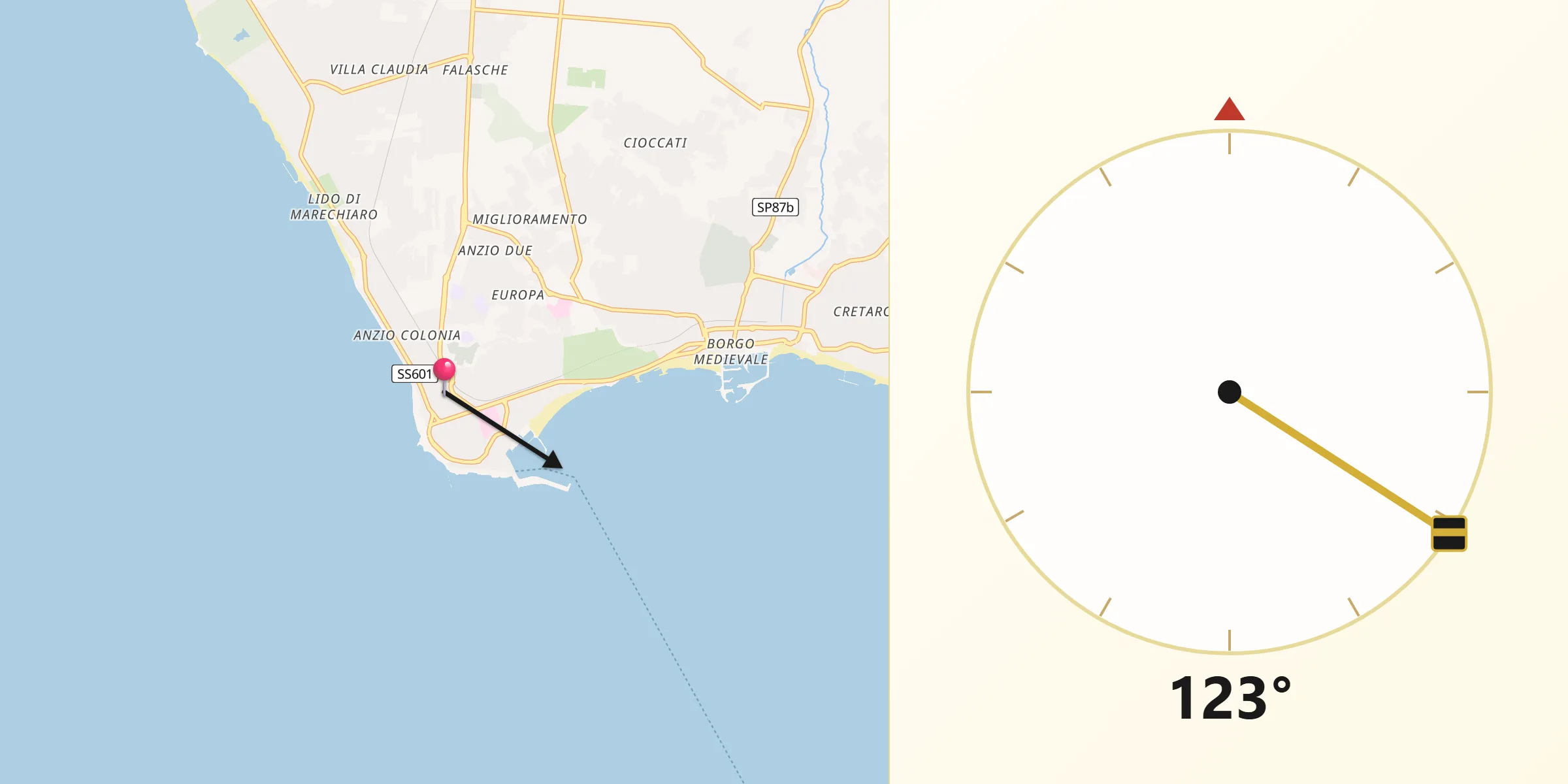 Direzione della Qibla da Anzio