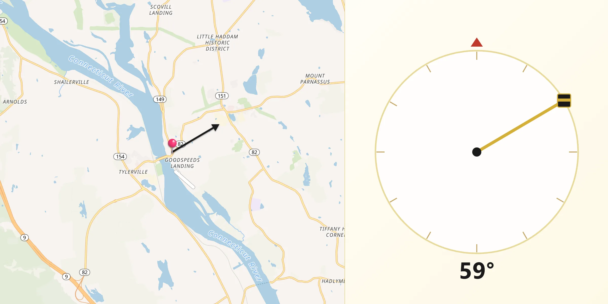 Qibla Direction from East Haddam