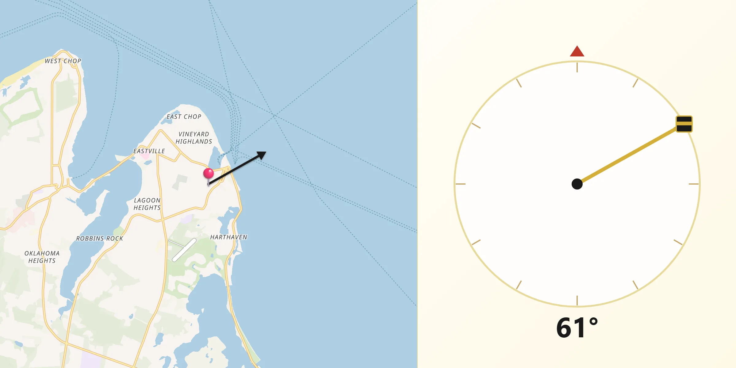 Qibla Direction from Oak Bluffs