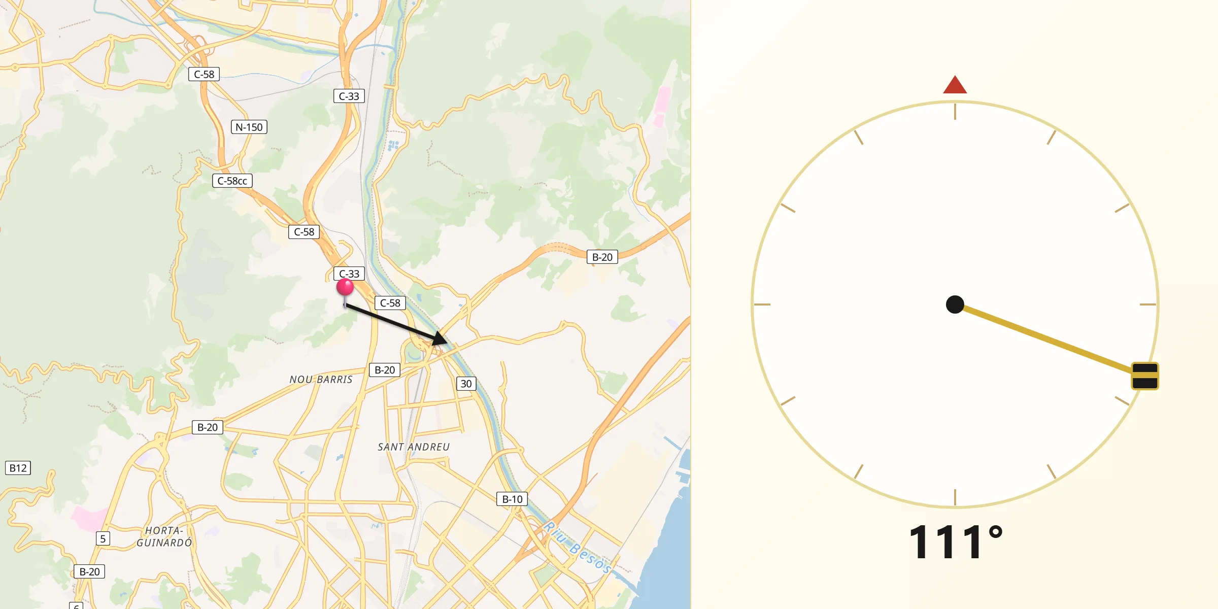 Dirección de la Qibla desde Balenyà
