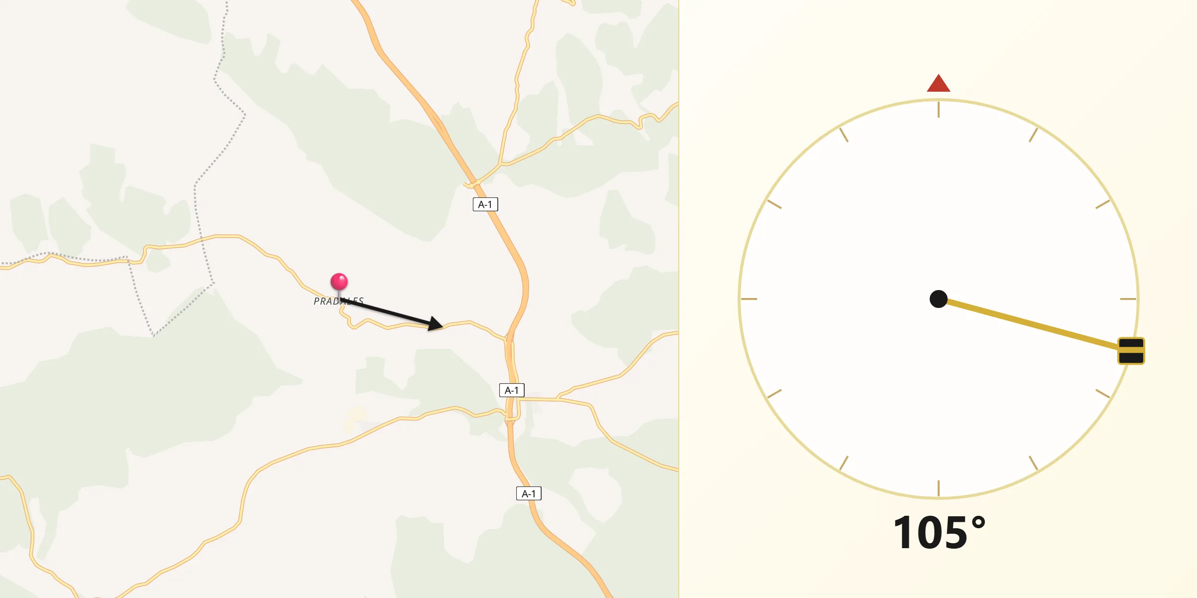 Dirección de la Qibla desde Pradales