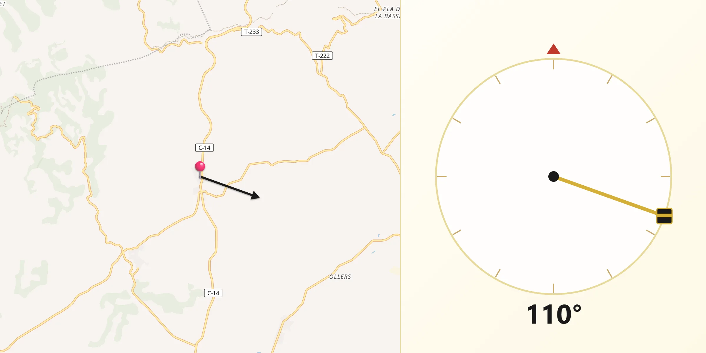 Dirección de la Qibla desde Solivella