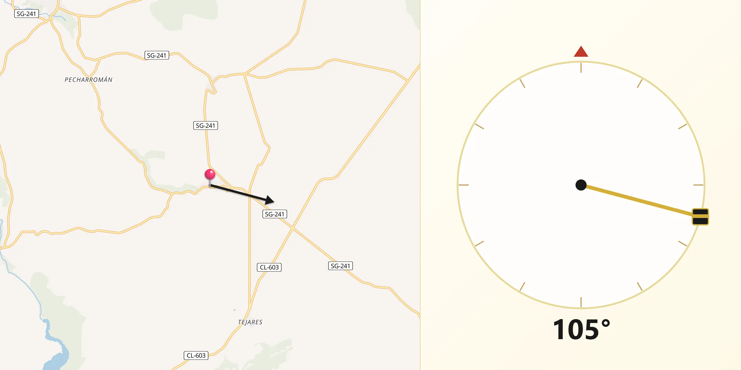 Dirección de la Qibla desde Fuentesoto