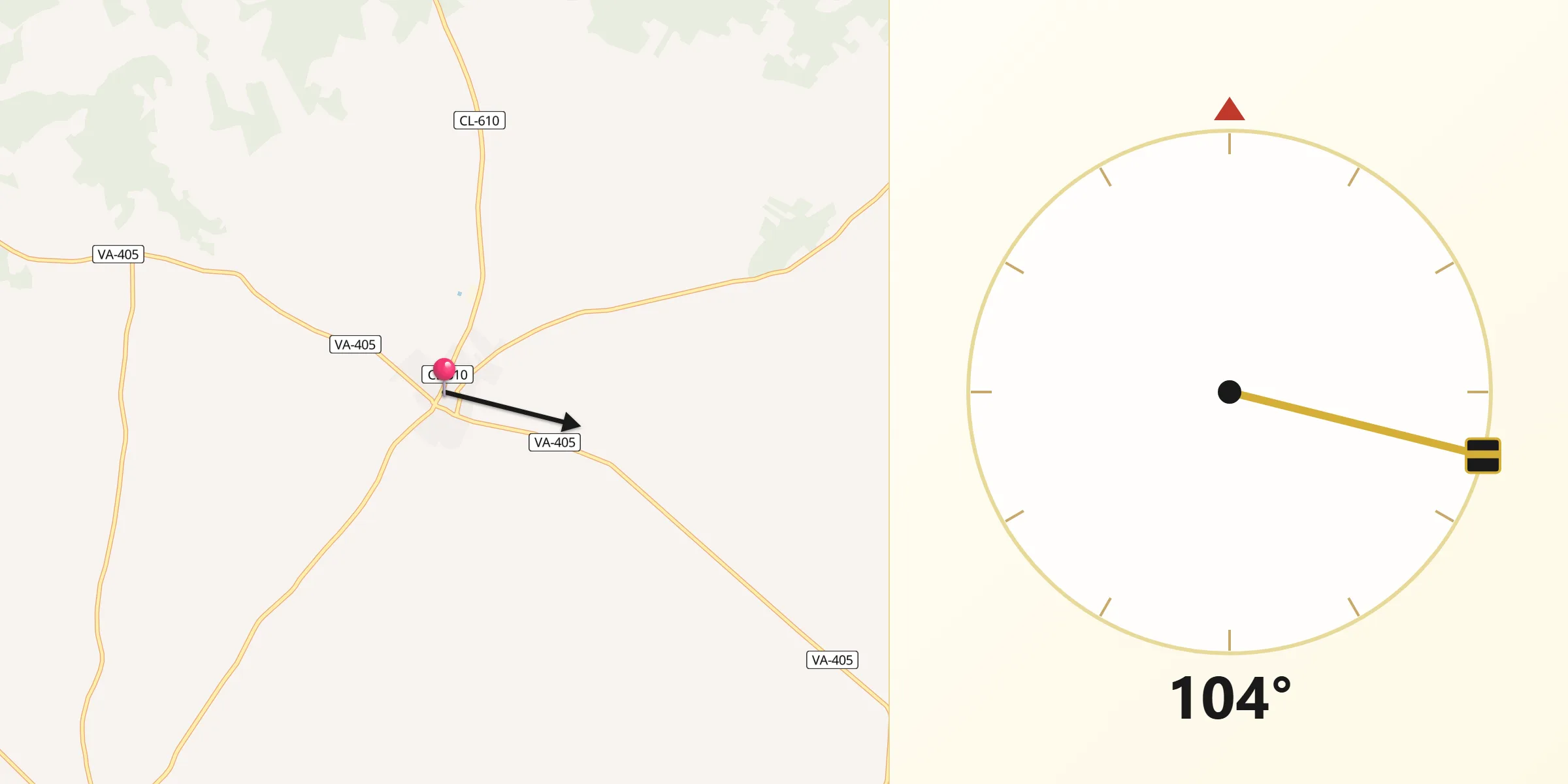 Dirección de la Qibla desde Serrada
