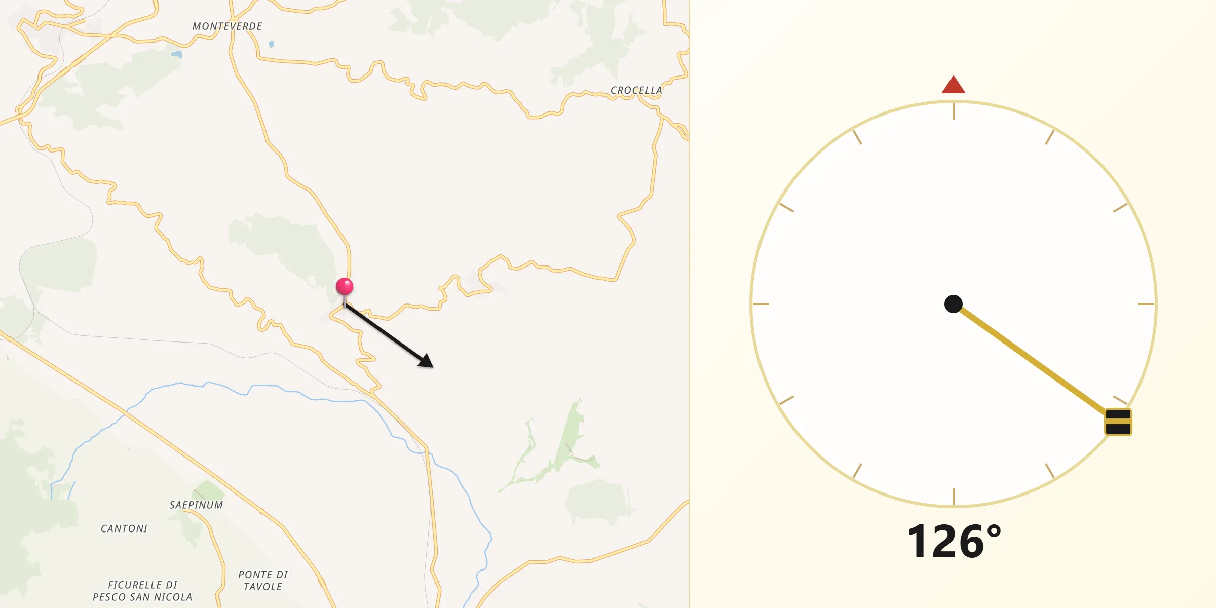 Direzione della Qibla da San Giuliano del Sannio