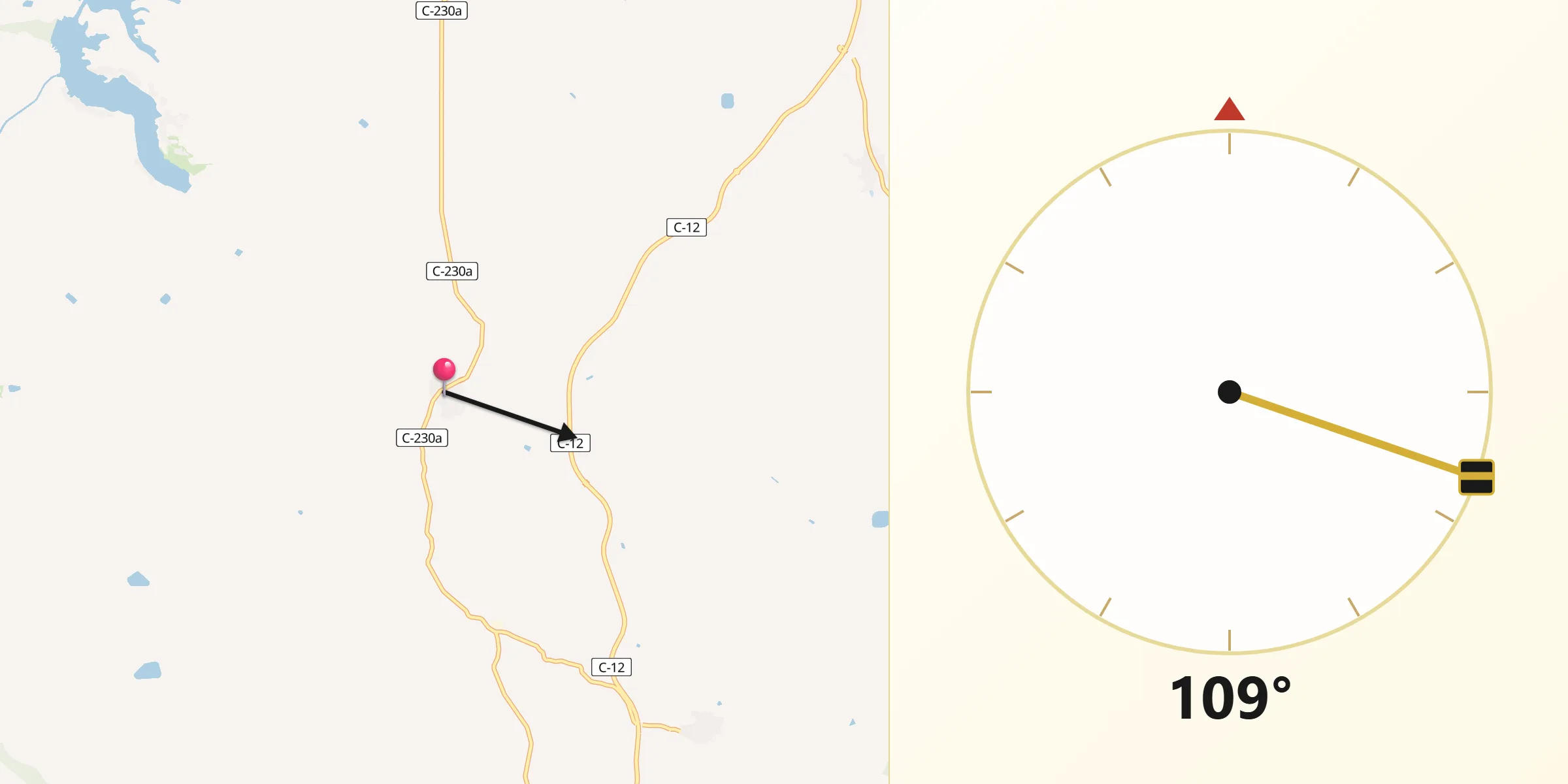Dirección de la Qibla desde Sarroca de Lleida