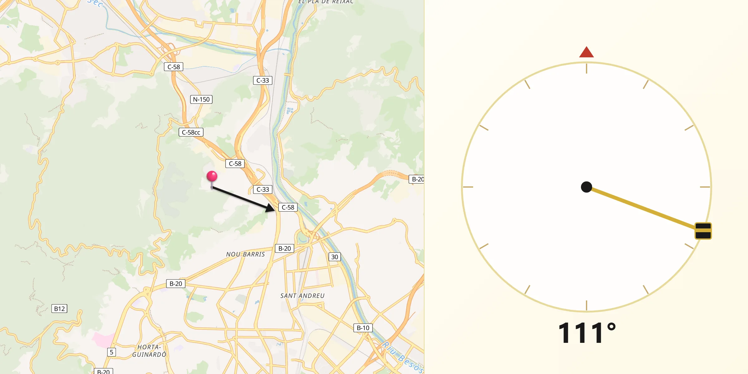 Dirección de la Qibla desde Perafita