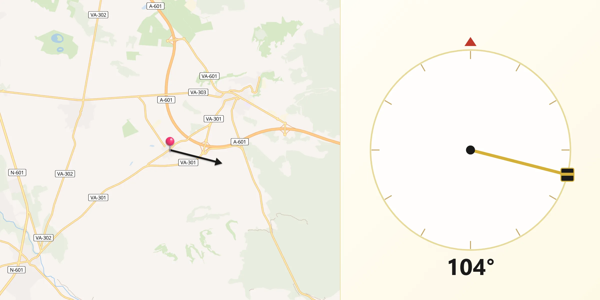 Dirección de la Qibla desde Aldea de San Miguel