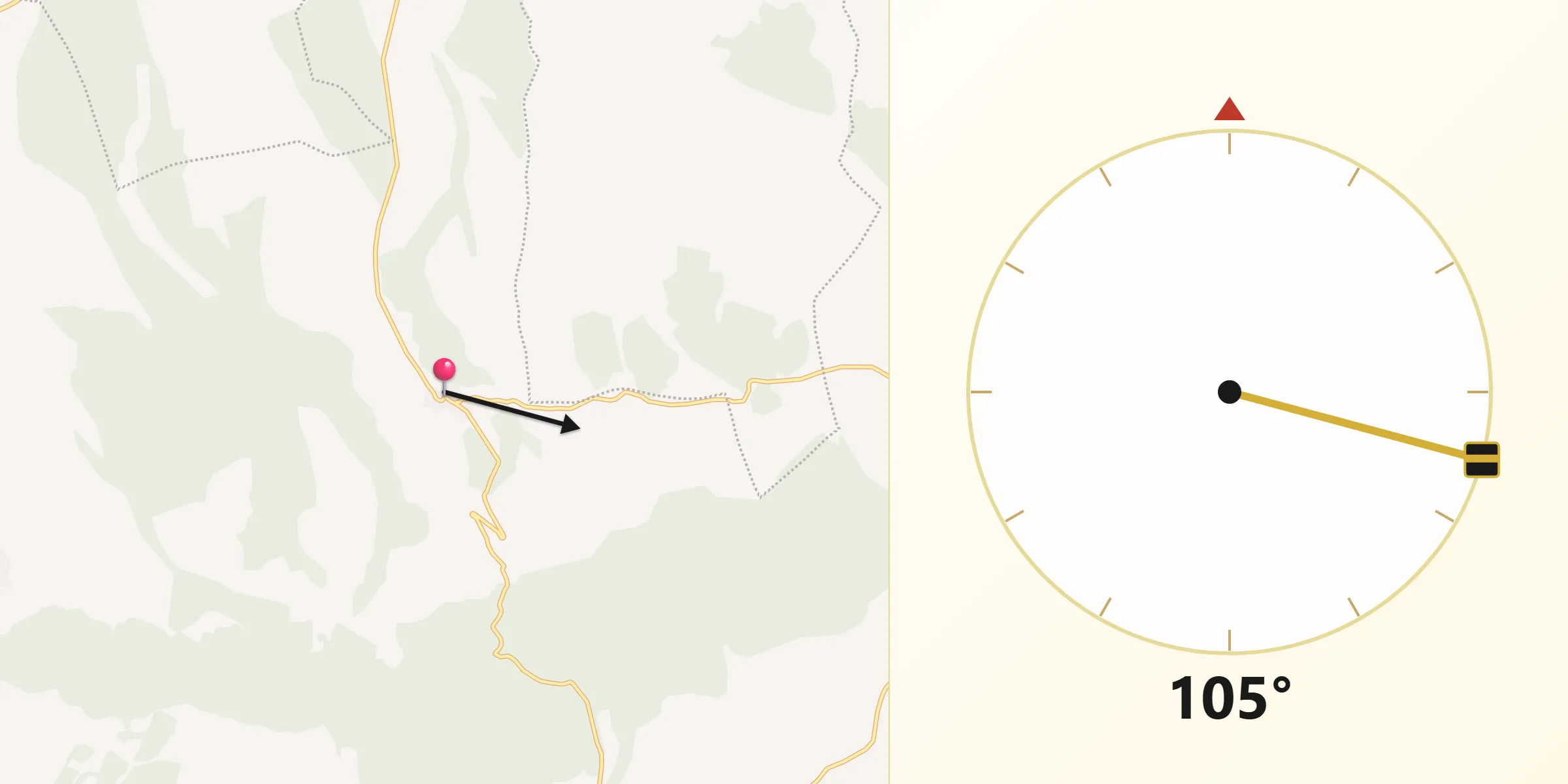 Dirección de la Qibla desde Aldeanueva de la Serrezuela
