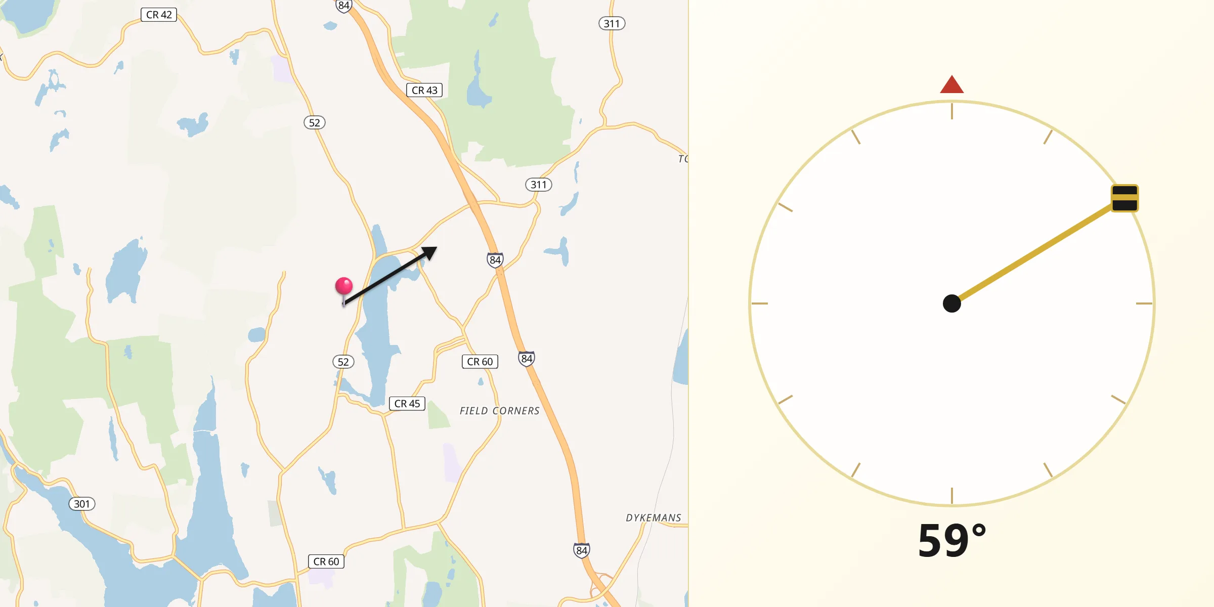Qibla Direction from Lake Carmel